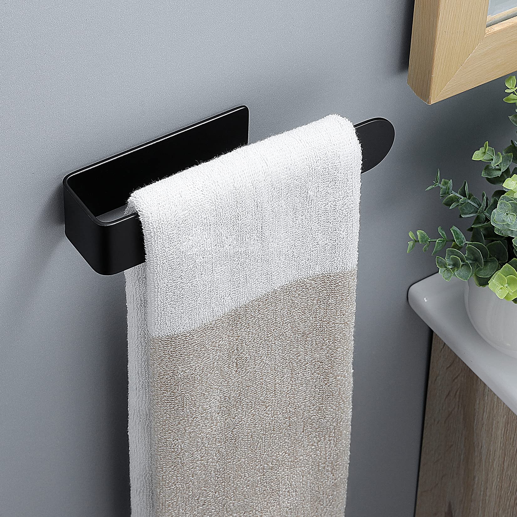 Taozun Black Self-Adhesive Stainless Steel Towel Holder Bar - 2 Pack Bathroom & Kitchen Towel Rack for Hand, Dish, and Tea Towels - Perfect for Small Spaces, Apartments, and RVs