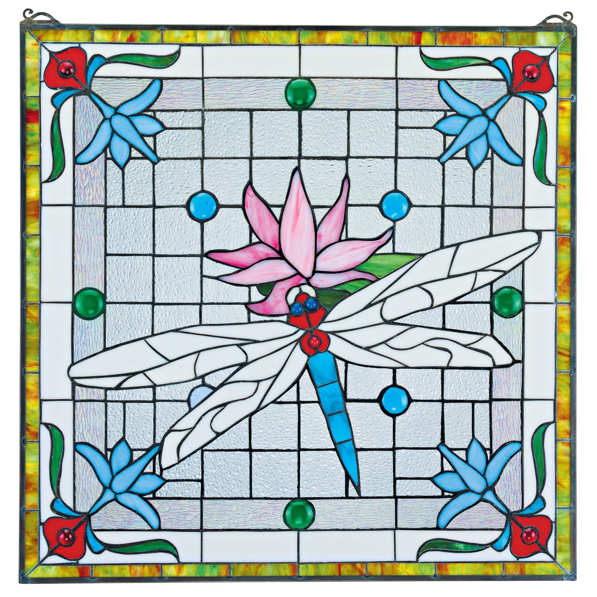Design Toscano Handcrafted Stained Glass Panel - Dragonfly Pond Wall Art, 24''W x 24.5''H, Blossom Pink, Decorative Stained Glass Sculpture for Home, Church, or Office Décor | Perfect for Windows, Doors, and Wall Hangings
