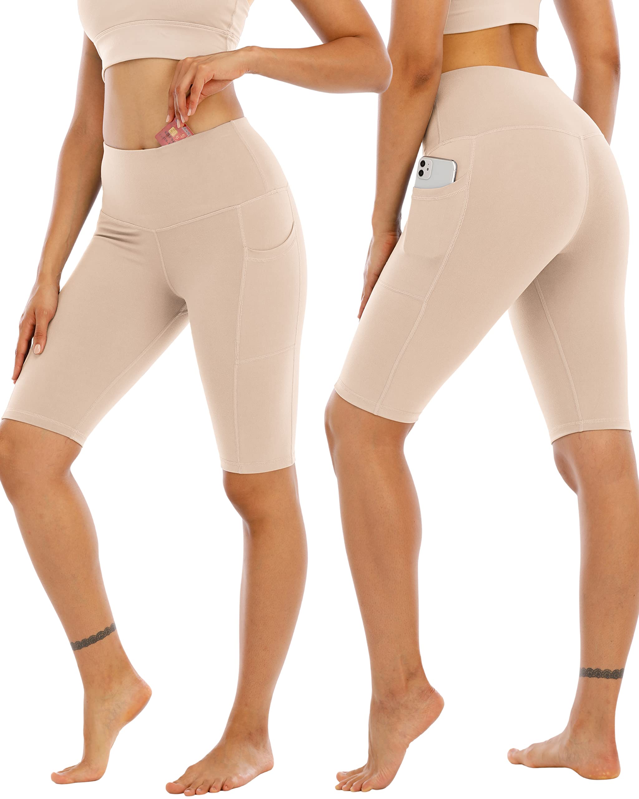 WHOUARE Women's High Waisted Yoga Shorts 4-Pack - Breathable Biker Workout Shorts with Pockets for Running, Gym & Fitness - Tummy Control Athletic Shorts for Yoga, Cycling & Active Lifestyle