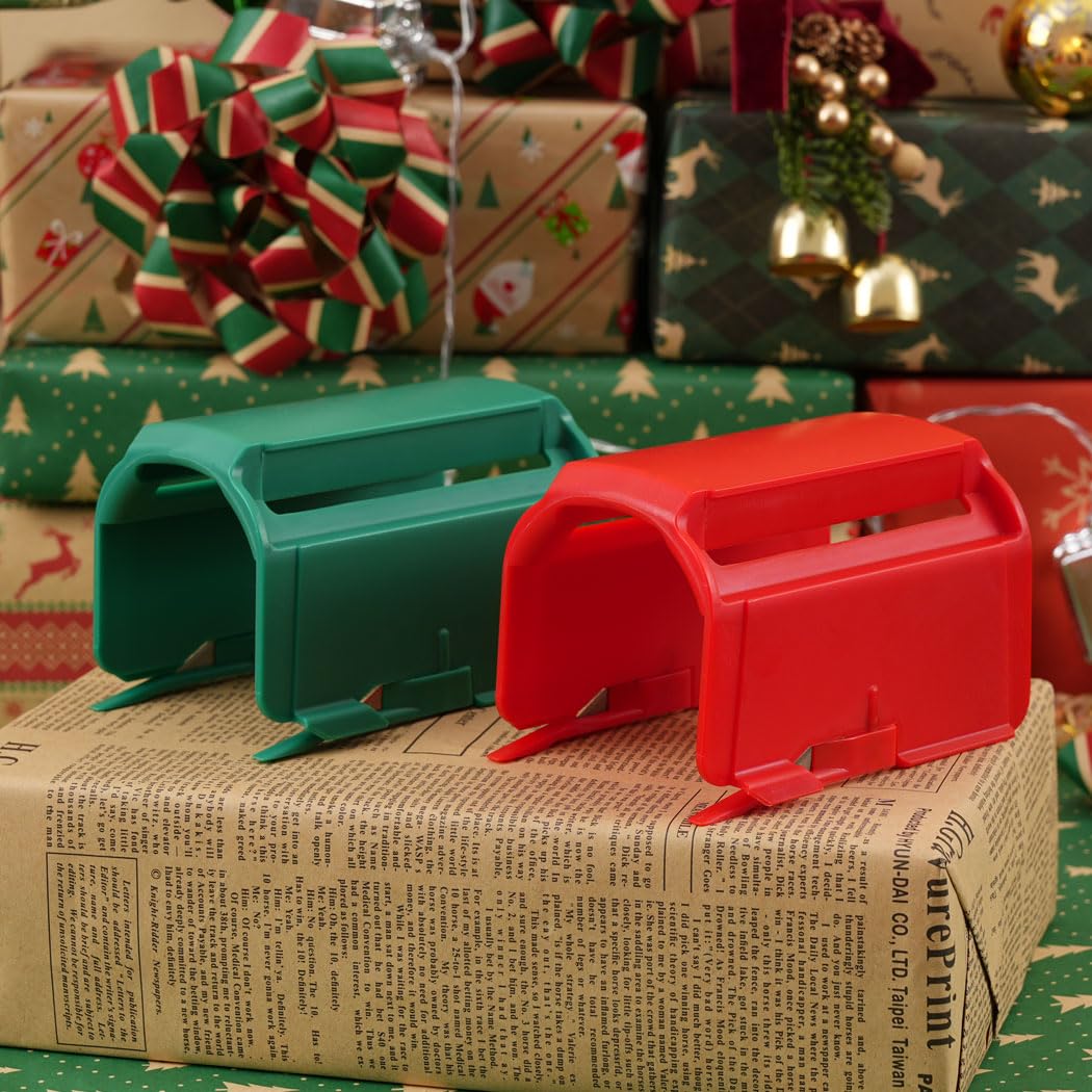 2Pcs Heavy Duty Wrapping Paper Roll Cutter Tool with 4 Replaceable Blades - Green & Red Paper Cutter for Crafting, Classroom, Home, Birthday & Christmas Gifts - Perfect for DIY Projects, Gift Wrapping & Holiday Decorations