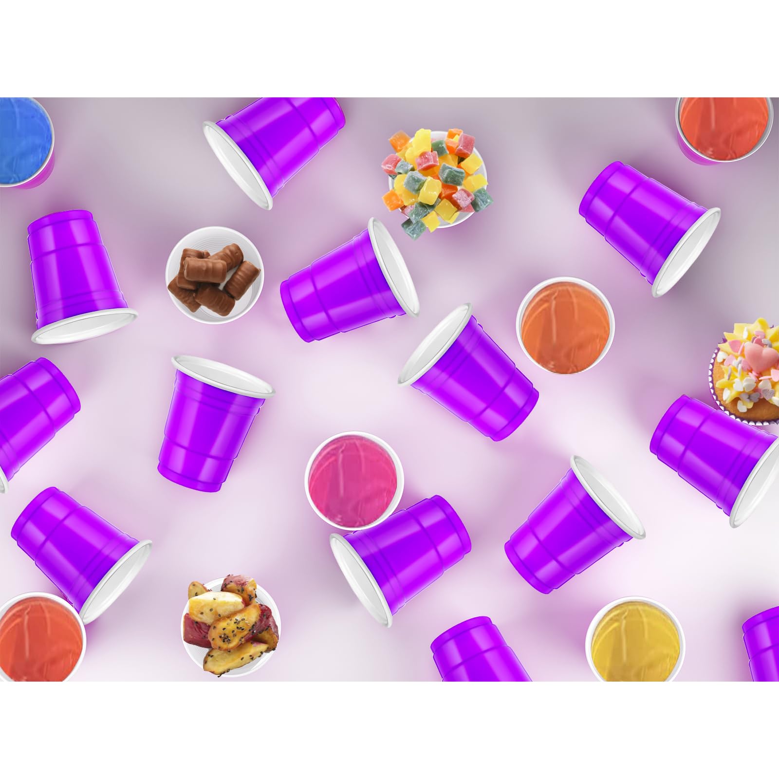 Purple Plastic Shot Glasses 2oz (500pcs) - Disposable for Drinks, Jello & Snacks