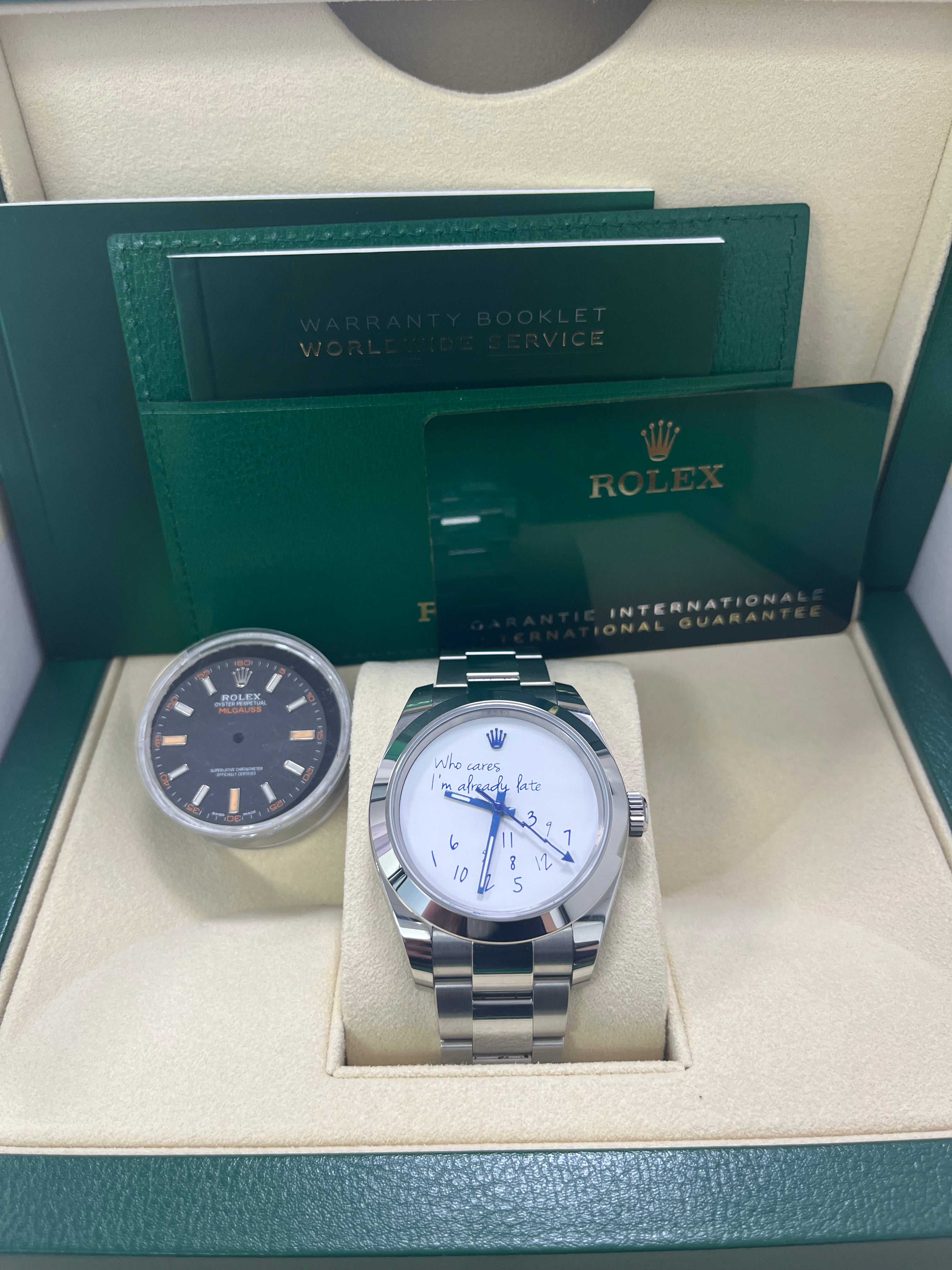 Rolex Steel Milgauss 116400GV Watch with Green Crystal - Custom Made Time Dial for Men, Luxury Sports & Everyday Wear