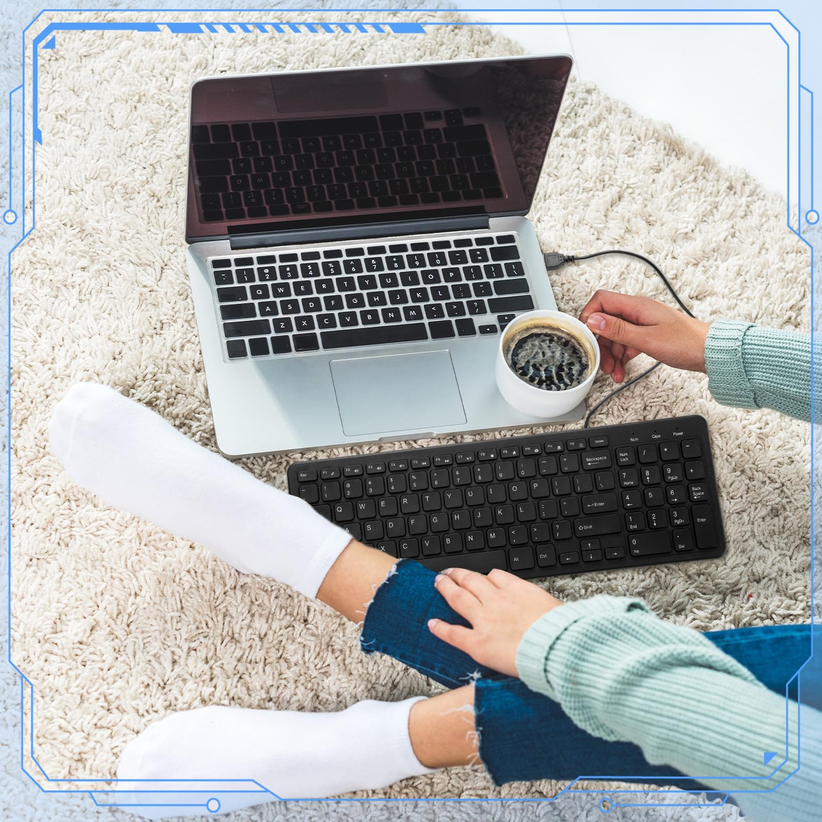 Kanayu 16-Pack Slim Wired USB Keyboards with Numeric Keypad - Low Profile Computer Keyboard Bulk Set for PC/Laptop/Windows (Black) - Ideal for Office, School, and Home Workspaces