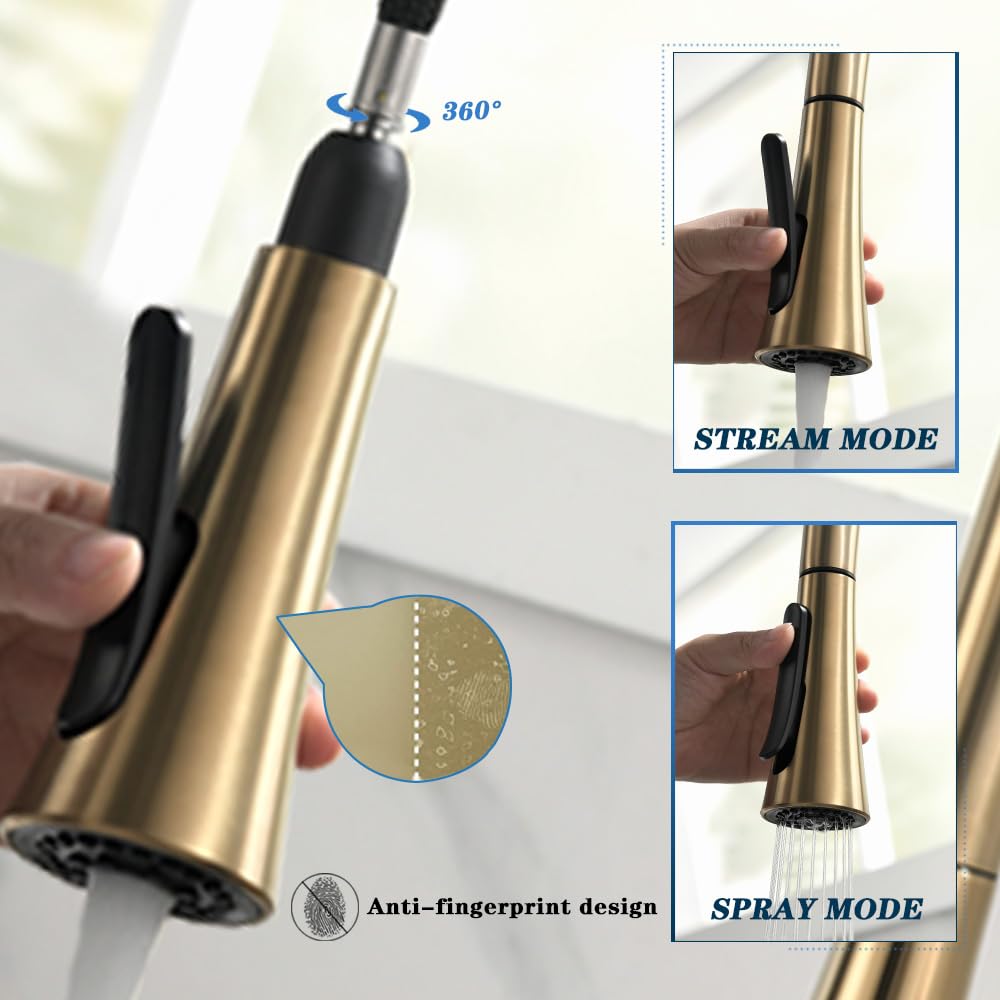 GEOATON Touchless Kitchen Faucet with Motion Sensor - Hands-Free Pull Down Sprayer Sink Faucet, Lead-Free Healthy Brass Material, Easy DIY Installation (Gold) - Perfect for Modern Kitchens, Restaurants & Hygienic Cooking