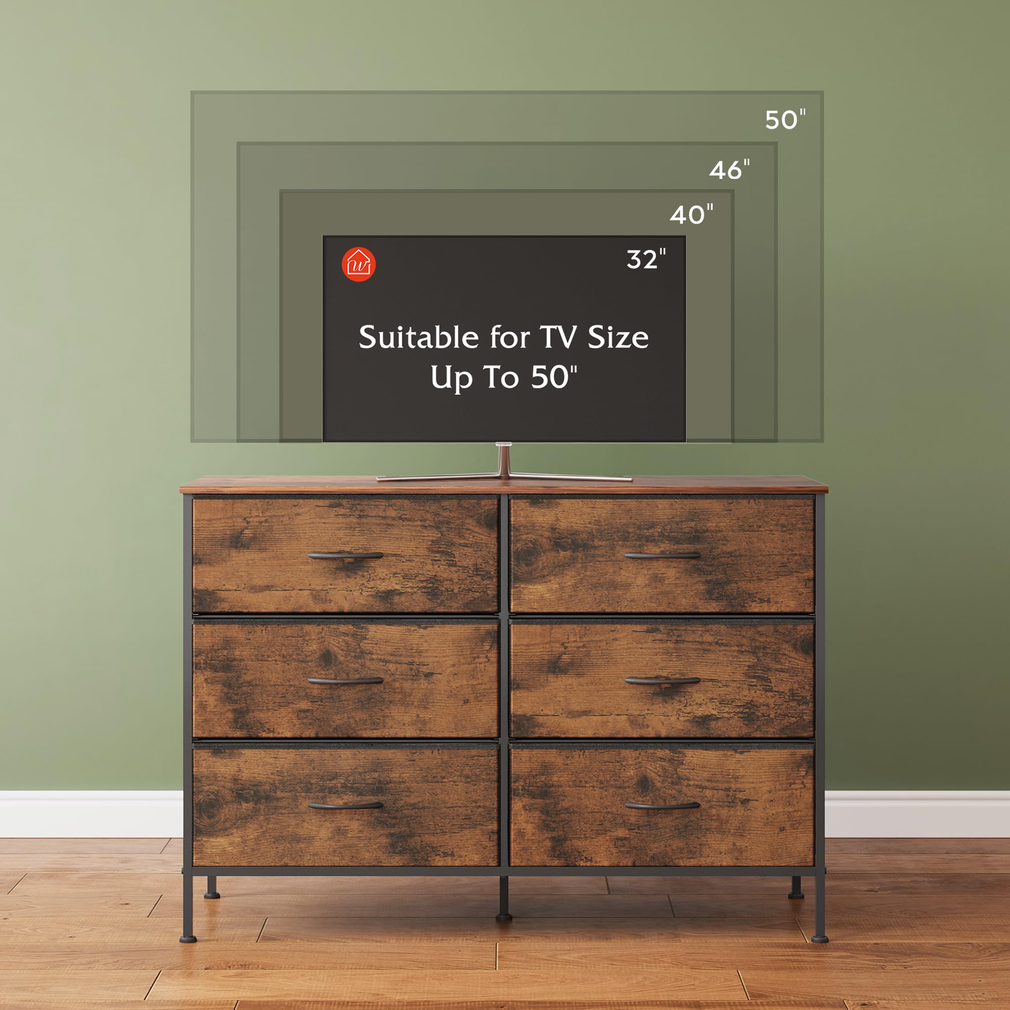 6-Drawer Fabric Dresser with Wooden Top - TV Stand for 50