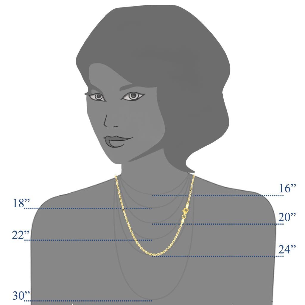 14K Real Yellow Gold Hollow Rope Chain Necklace - 1.5mm, 2mm or 2.5mm Thickness - Lobster Claw Clasp - 16