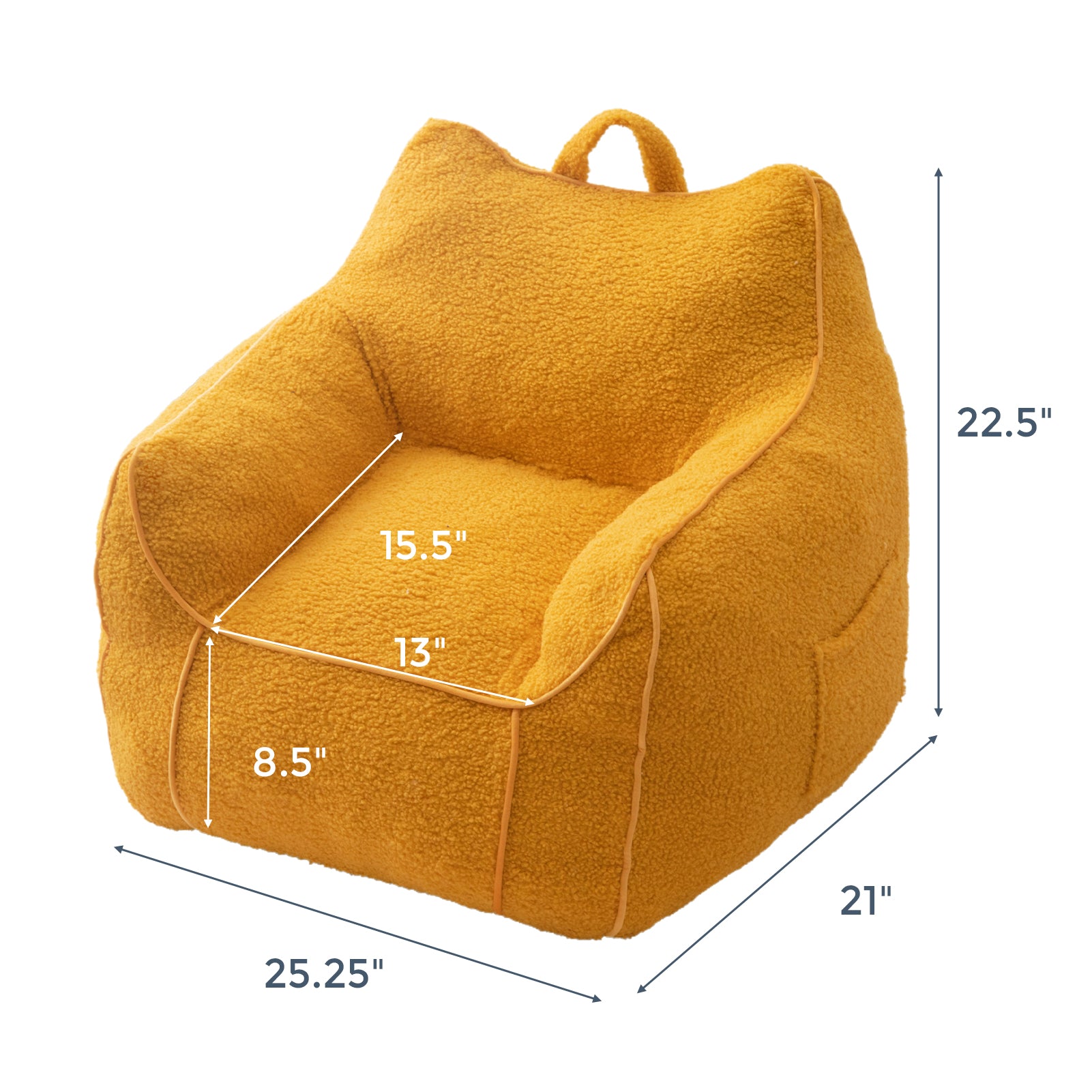 MAXYOYO Kids Sherpa Bean Bag Chair & Couch - Soft Plush Comfort with Decorative Edges for Children's Room, Nursery, Playroom (Lemon Yellow) - Perfect for Reading, Gaming & Relaxing