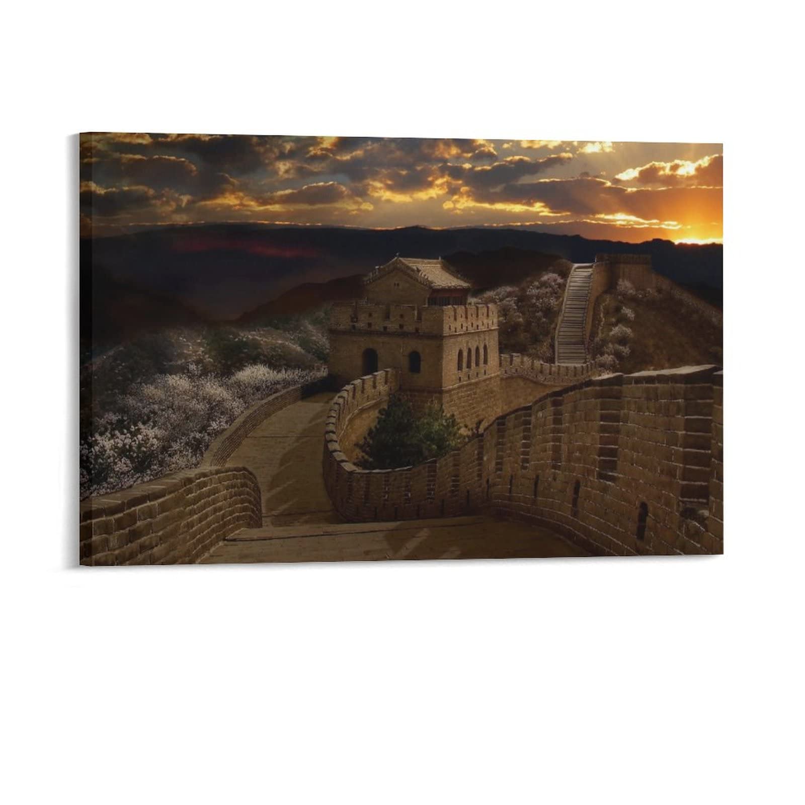 Stunning Sunset at The Great Wall of China Canvas Wall Art - Premium Landscape Painting for Living Room, Bedroom & Office Decor - Perfect Gift for Home Interior Design & Wall Decoration - Ideal for Creating a Peaceful Atmosphere in Your Space