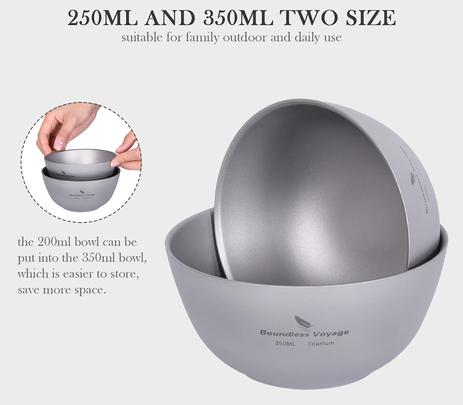 Boundless Voyage 350ML Titanium Double Wall Insulated Bowl - Ultralight Portable Camping Bowl for Hot & Cold Food - Durable Outdoor Tableware for Adults & Kids - Perfect for Hiking, Picnics, Travel & Daily Use (Ti1094T)