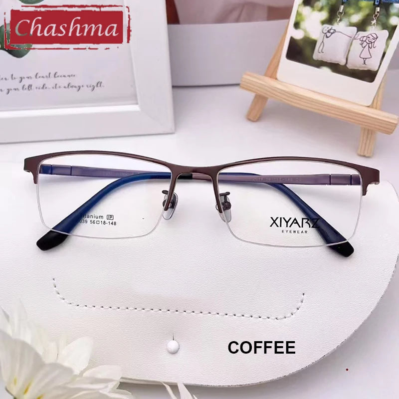 Men's Titanium Semi-Rimless Square Eyeglasses - Lightweight & Durable Frame for Work, Reading & Driving - Model 42039