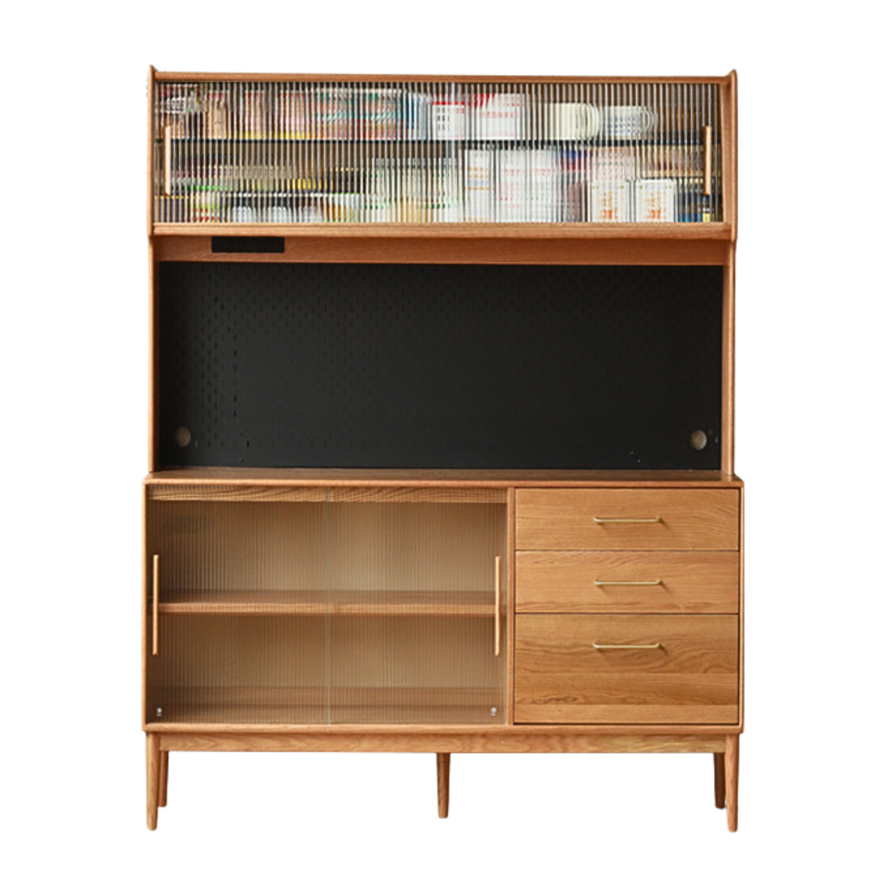 Solid Oak Wood Modern Multifunctional Sideboard - Buffet Cabinet for Dining Room, Living Room Storage & Entryway Organizer