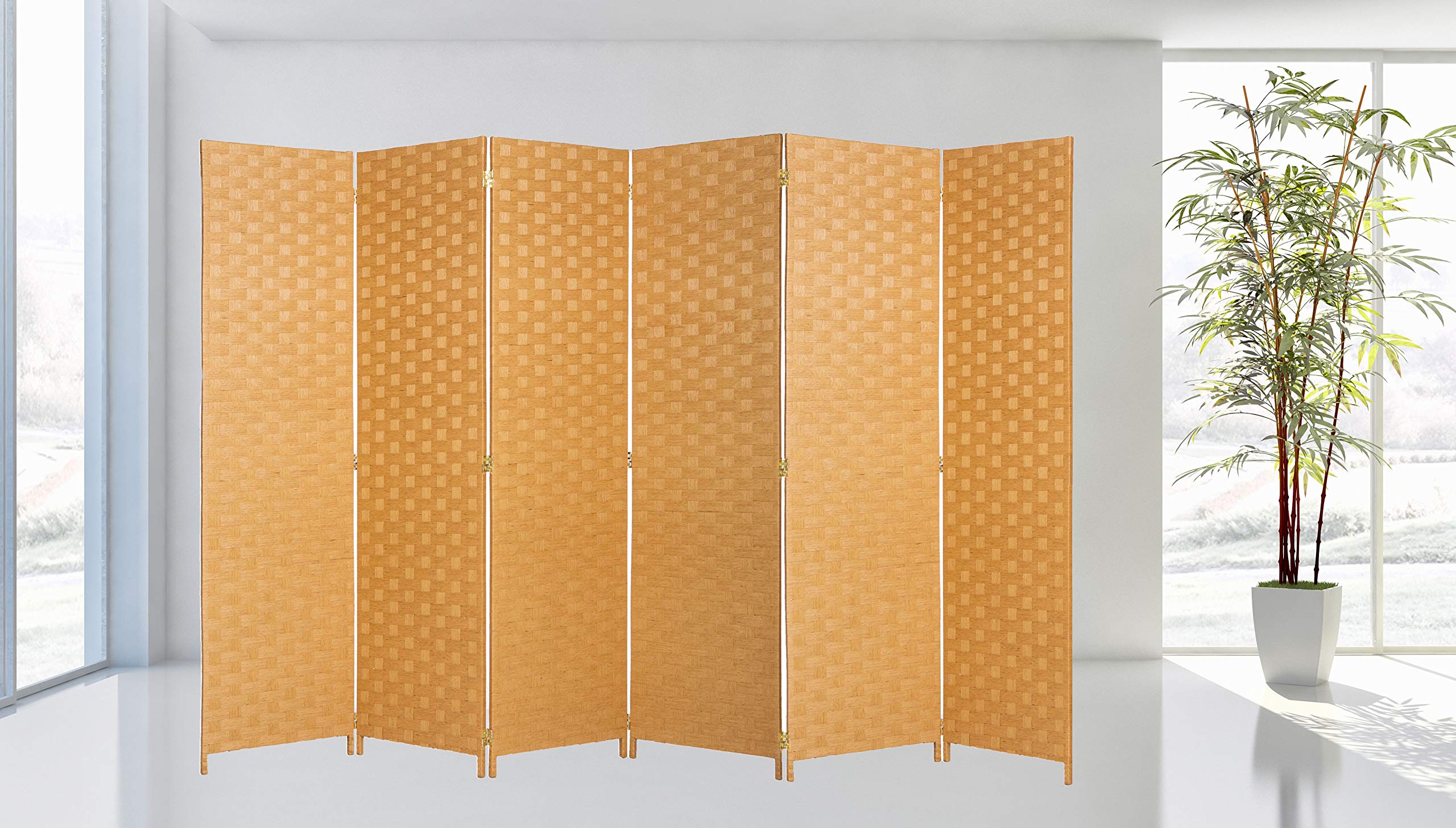 Legacy Decor Bamboo Woven 6-Panel Room Divider - Beige Privacy Partition Screen for Home, Office & Outdoor Use