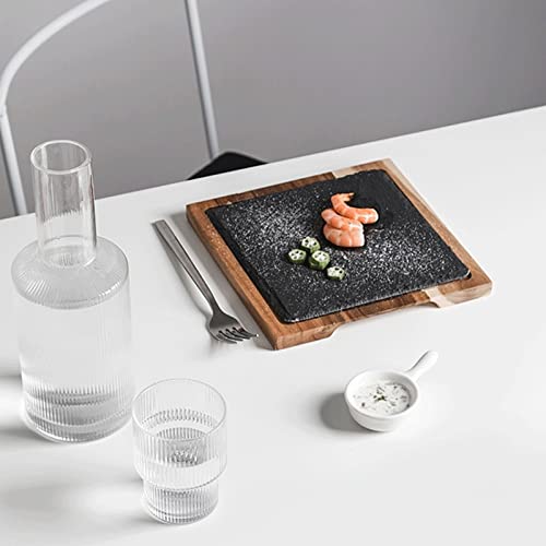 Premium Acacia Wood Steak Serving Board with Natural Slate Plate - Reversible Multi-Purpose Charcuterie Tray for Dinner Parties, BBQ, Restaurants & Family Gatherings - Perfect for Serving Steak, Bread, Cheese & Appetizers