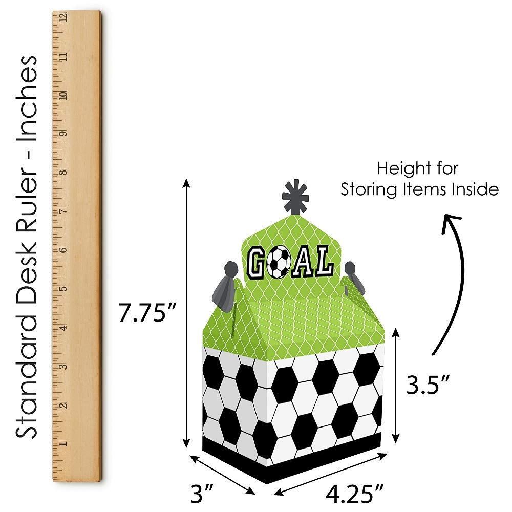 Big Dot of Happiness Goaaal - Soccer Themed Treat Box Party Favors - 12 Pack Goodie Gable Boxes for Baby Showers, Birthday Parties & Game Day Celebrations - Perfect for Soccer Team Snacks & Party Favors