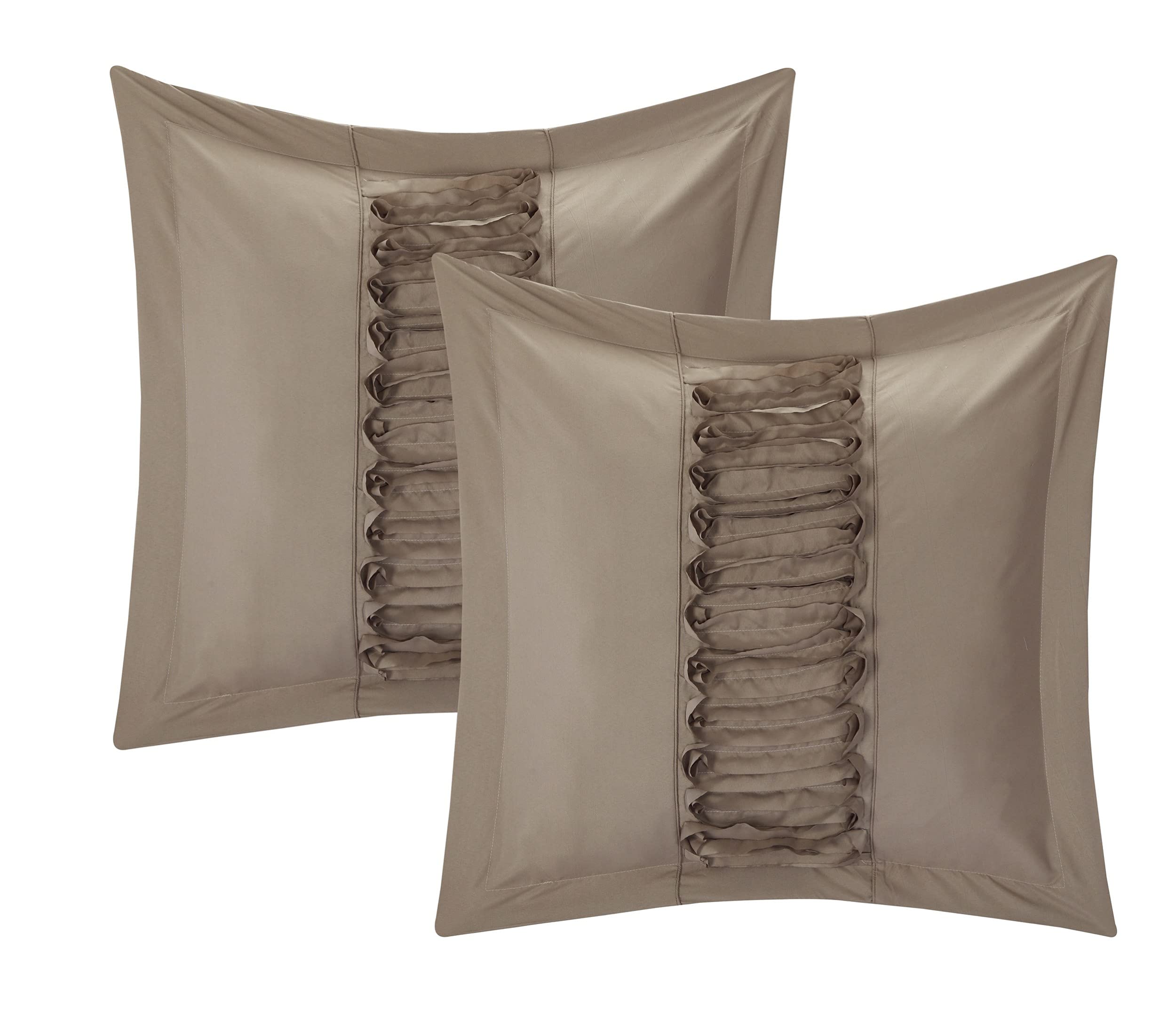 Chic Home 8-Piece Ruth Ruffled Comforter Set King Size in Taupe - Luxury Bedding for Master Bedroom & Guest Room Decor