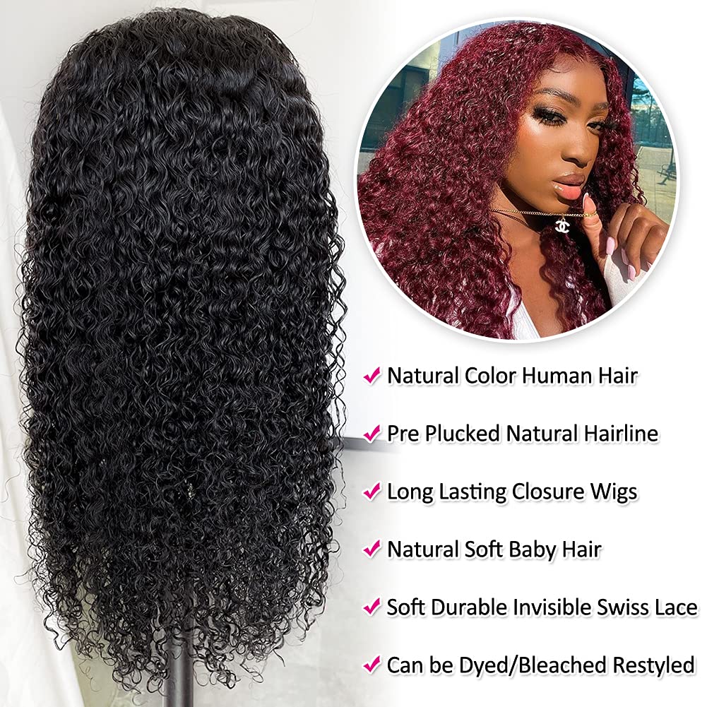 Eooma 26 Inch Curly Lace Front Wigs Human Hair for Black Women - 4x4 Lace Closure, 150% Density, Natural Black Color, Pre-Plucked with Baby Hair - Perfect for Daily Wear, Parties & Special Occasions