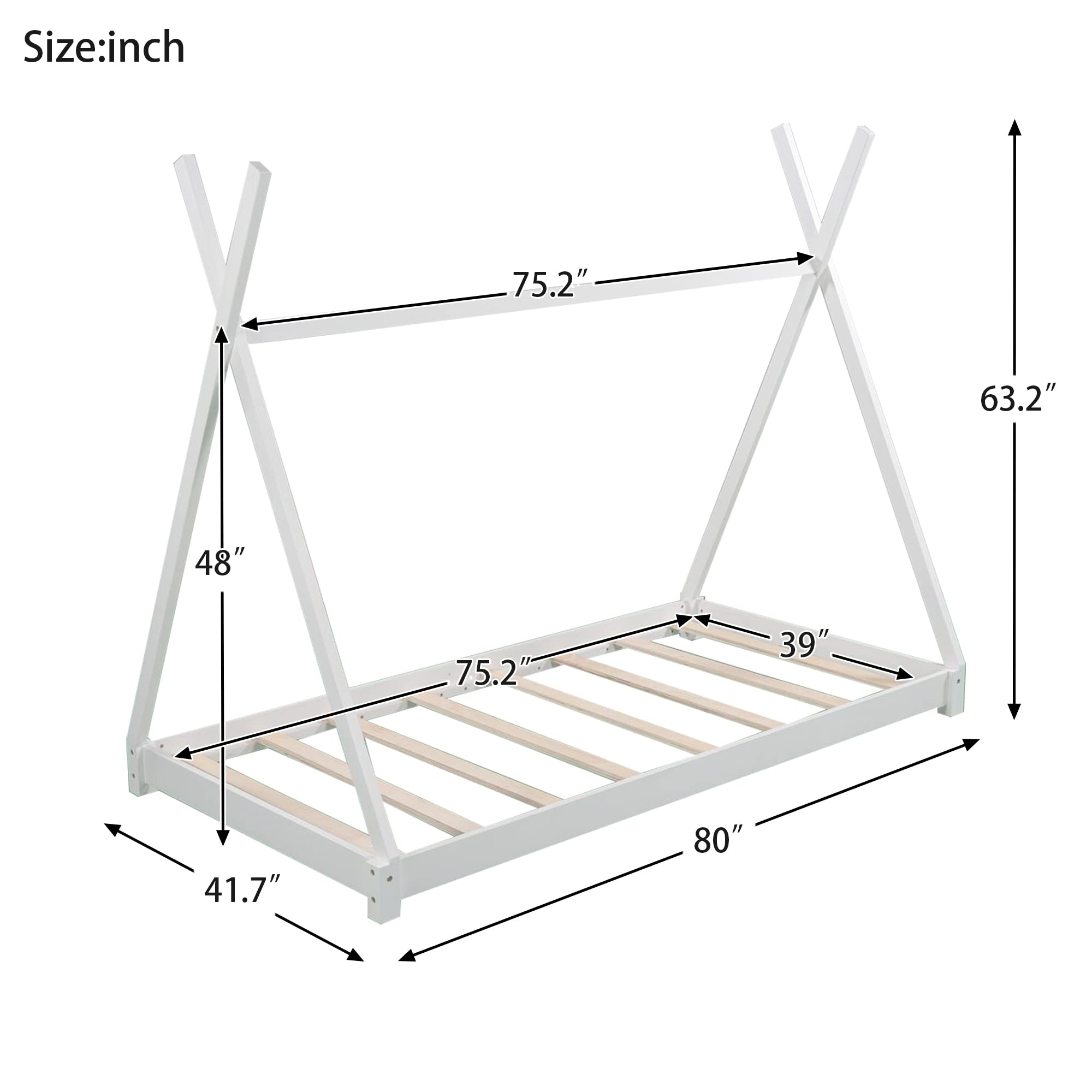 Merax Twin Size Wooden House Platform Bed with Slats & Triangle Structure - No Box Spring Needed - Sturdy Kids Bed for Boys, Girls & Teens - Perfect for Small Bedrooms, Playrooms & Sleepovers (White)