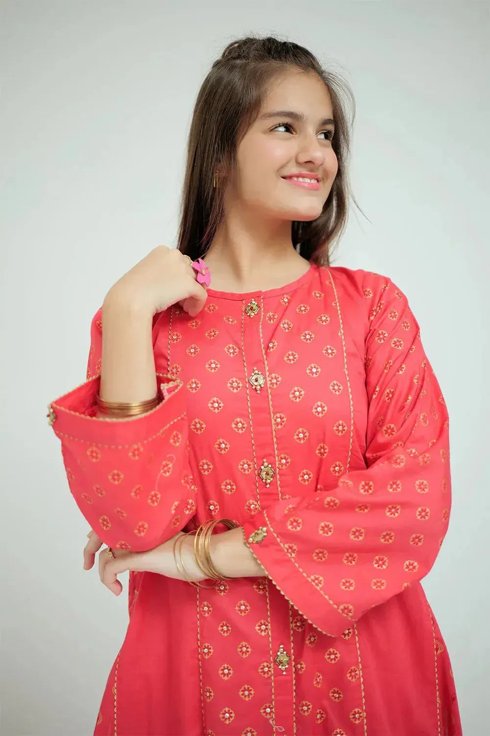 Elegant Cotton Lawn Printed Peach Stitched Suit for Senorita - Perfect for Summer Parties, Weddings & Special Occasions