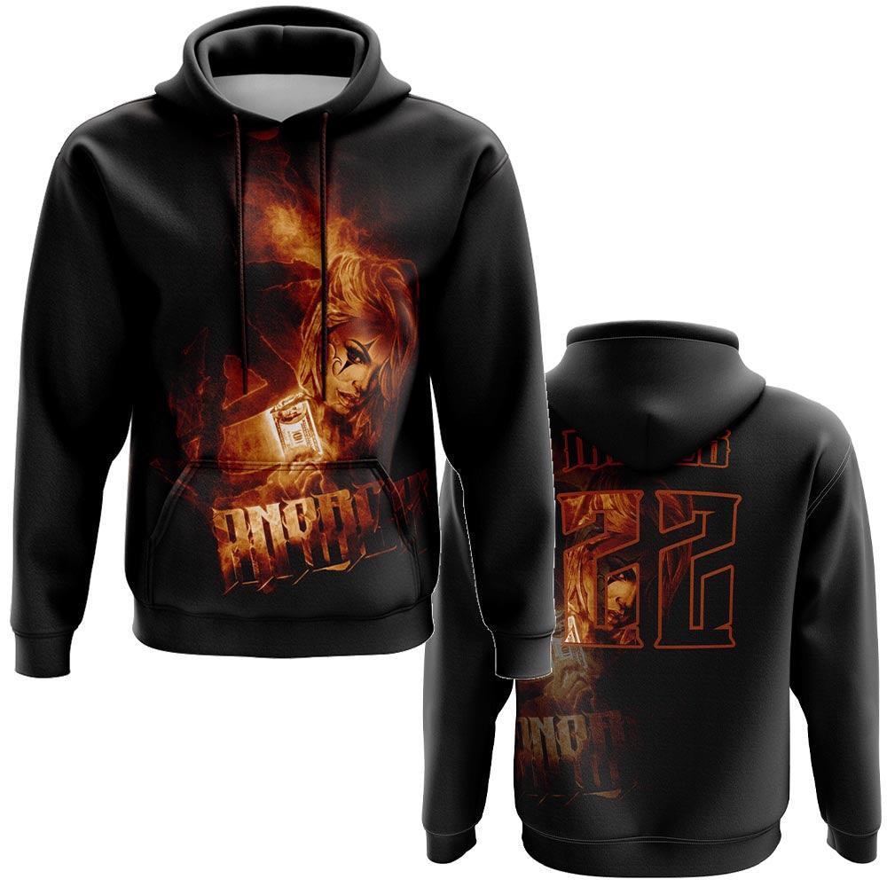 Anarchy Girl On Fire Hoodie - Customizable Women's Streetwear Pullover | Perfect for Punk Concerts, Skateboarding & Urban Fashion