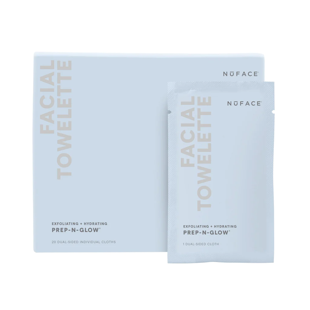 NuFACE Prep N Glow Exfoliating & Hydrating Facial Wipes - Gentle Exfoliation for Glowing Skin | Pre-Cleanse & Hydrate for Skincare Routine | Perfect for Travel, Gym & On-The-Go Use