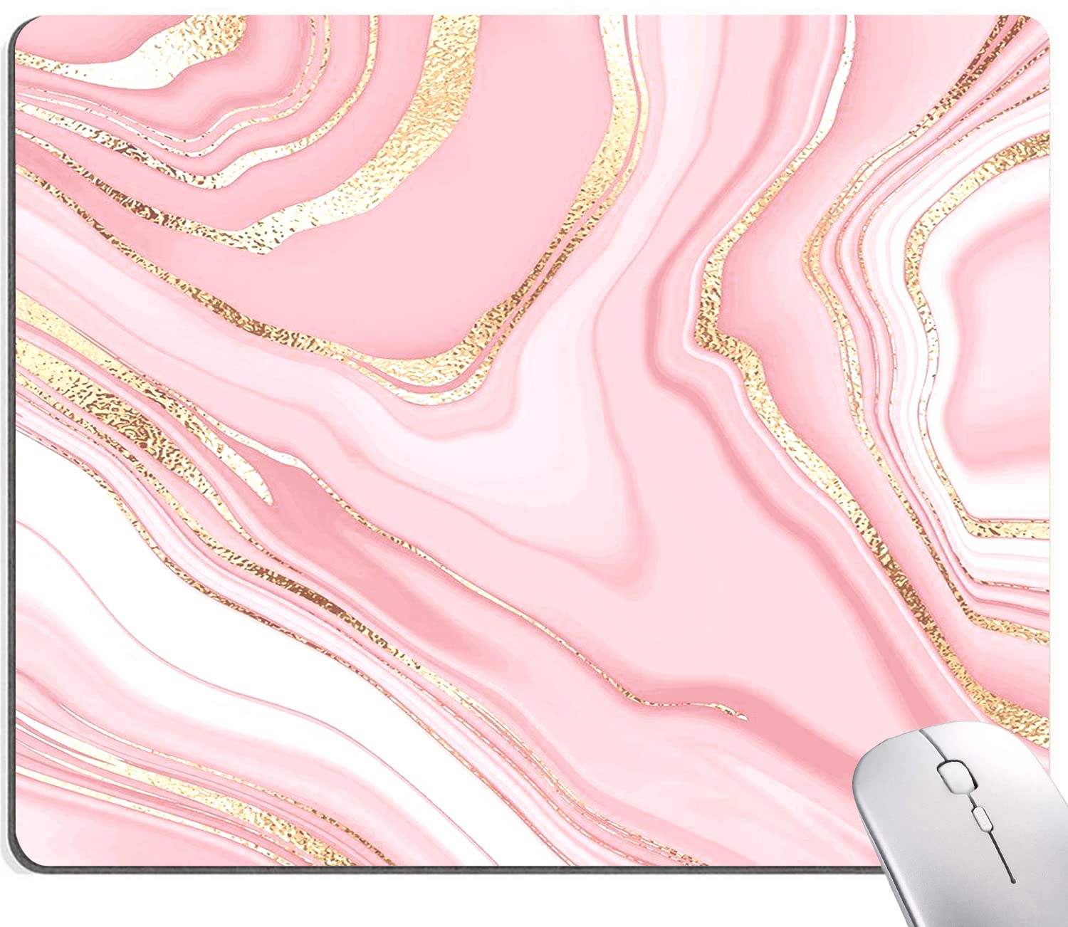 Stylish Pink Gold Marble Mouse Pad - Non-Slip Rubber Base Square Mouse Mat for Office, Laptop & Desk - Personalized Computer Accessory for Work & Gaming