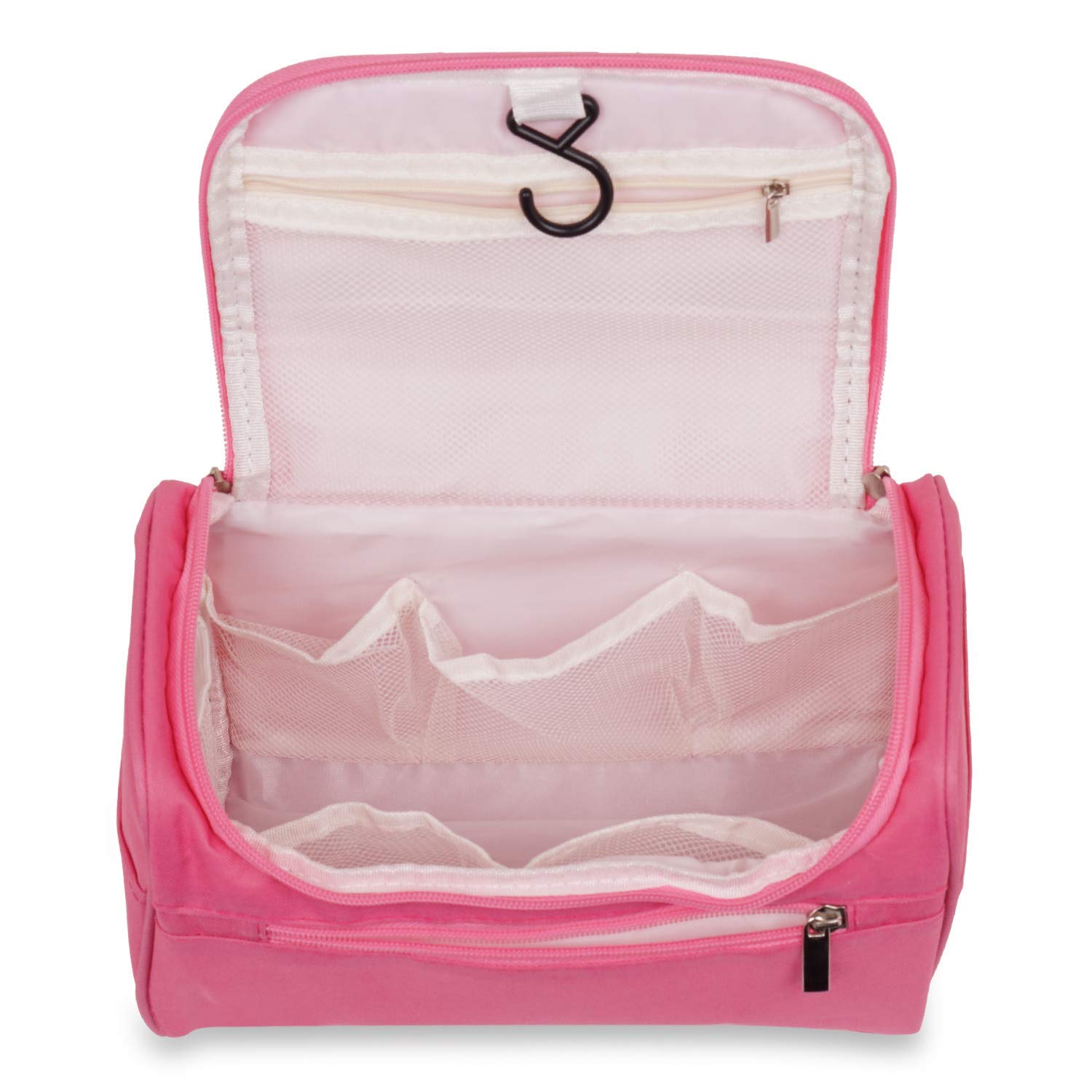 Waterproof Hanging Toiletry Bag for Travel - Polyester Cosmetic & Makeup Organizer for Men & Women | Gym, Shower, Shaving Essentials Case | Perfect for Camping, Business Trips & Vacation (Pink)