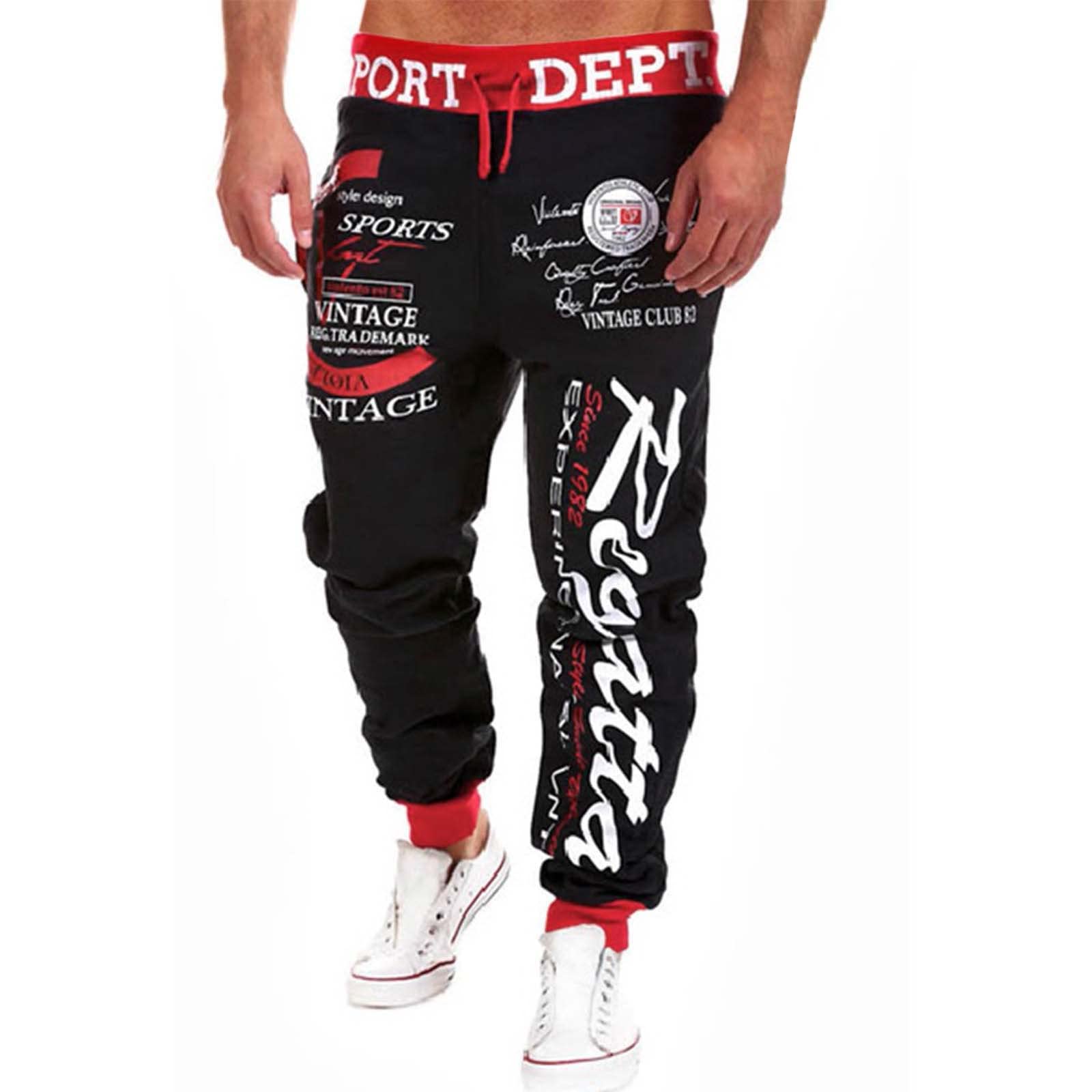 **Elastic Waist Casual Men's Sweatpants - Loose Fit Drawstring Joggers with Letter Print for Comfort & Style - Perfect for Lounge, Gym & Everyday Wear**