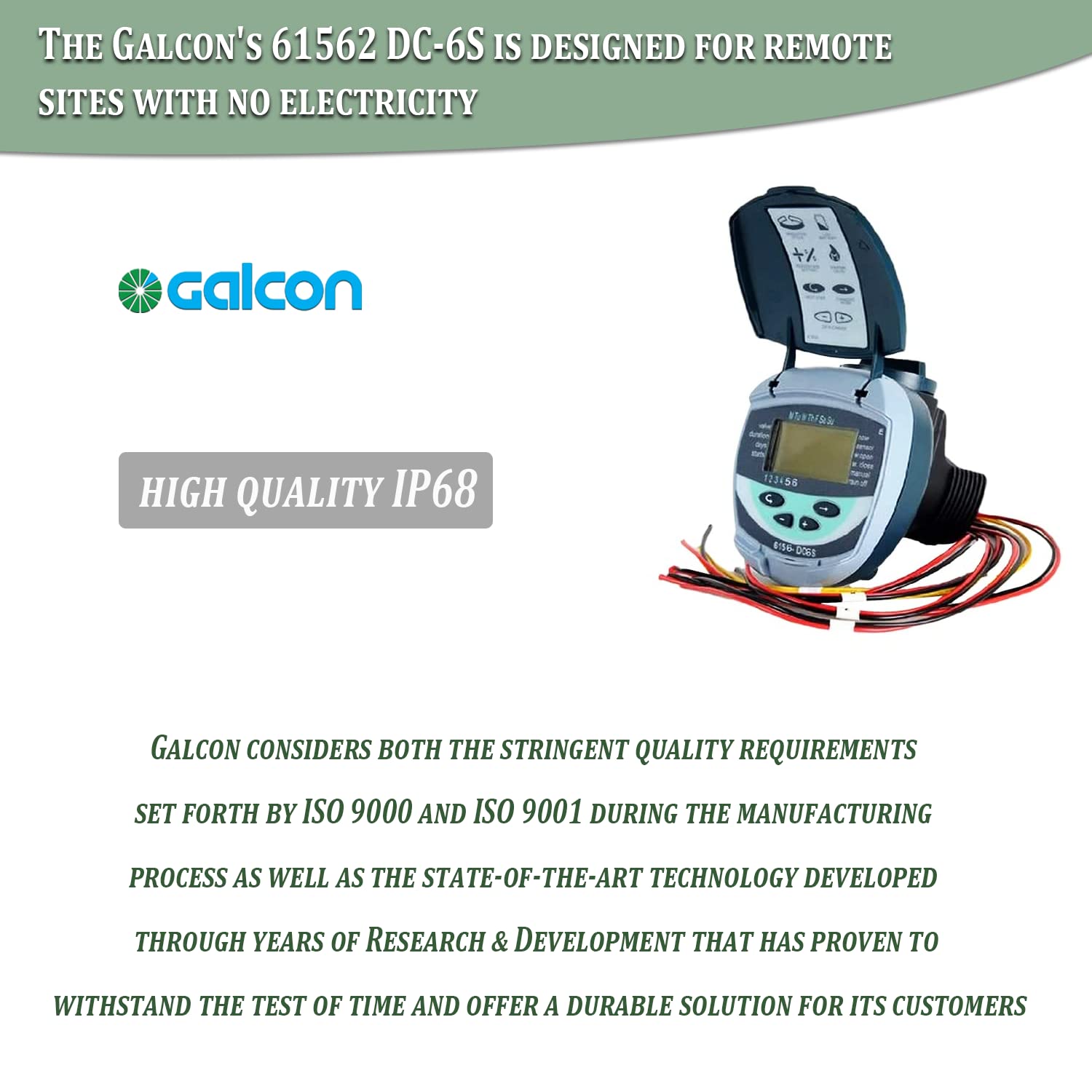 Galcon 61562 DC-6S 6-Station Battery Operated Irrigation Timer for Sprinkler & Drip Systems - Indoor/Outdoor Watering Solution with Daily/Cyclic Programs - Perfect for Home Gardens, Nurseries, Greenhouses & Propagation Misting (Model GAJFSI002P0)