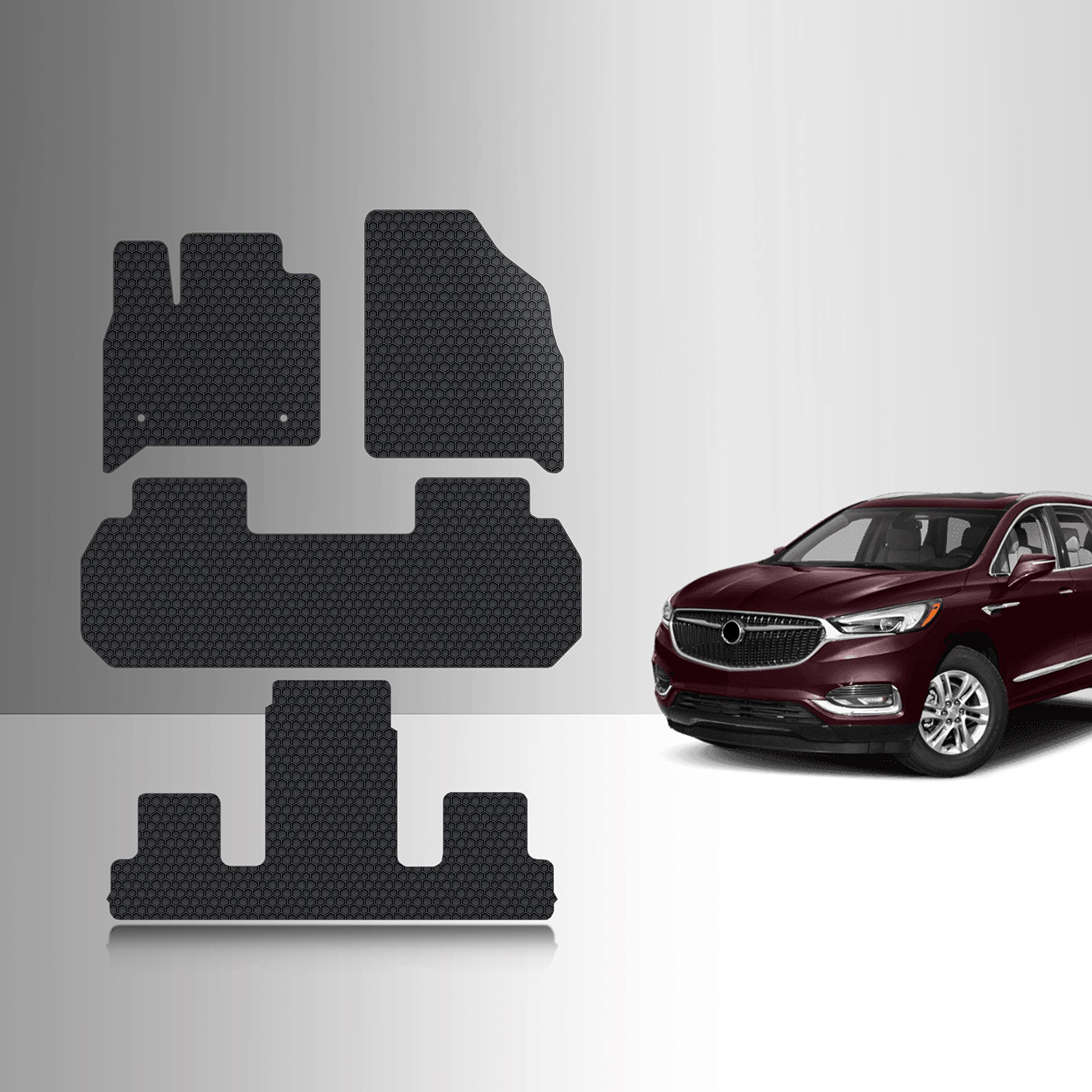 ToughPro All-Weather Heavy Duty Rubber Floor Mats for Buick Enclave 2018-2024 - 1st, 2nd & 3rd Row Custom Fit (Bucket Seats) | Durable USA-Made Car Accessories | Perfect for Winter, Rain & Mud Protection