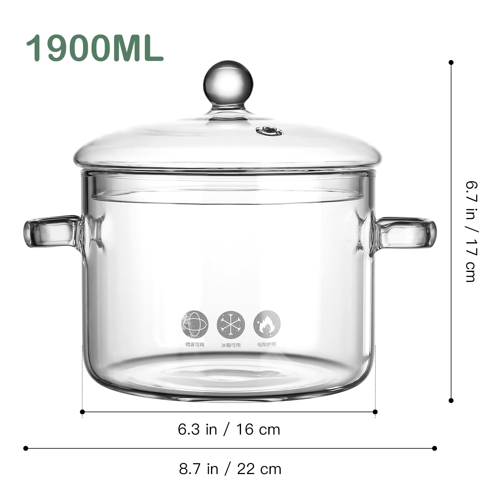 GANAZONO 1900ML Borosilicate Glass Saucepan with Lid - Heat Resistant Stovetop Cooking Pot for Simmering, Boiling & Potpourri - Perfect for Kitchen, Camping & DIY Projects