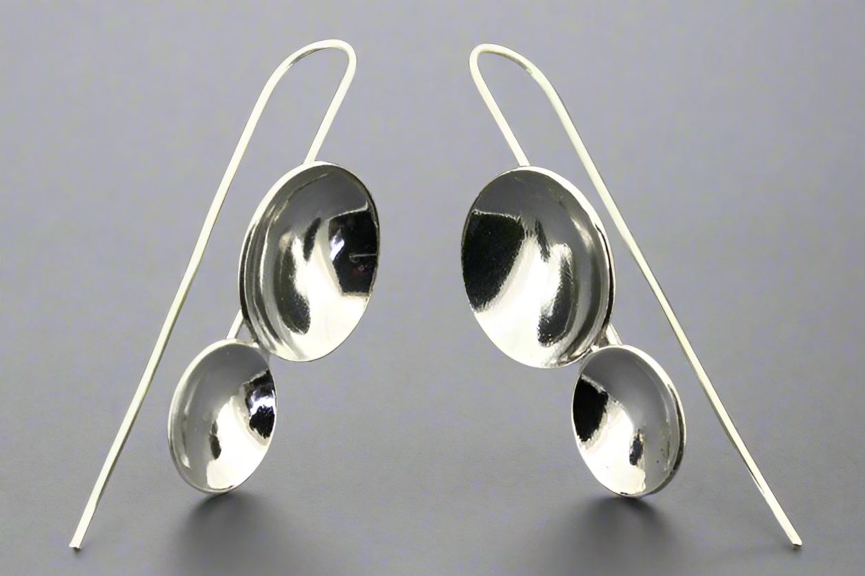 2 Concave Disc Drop Earrings for Women - Minimalist Boho Dangle Earrings for Everyday Wear & Special Occasions