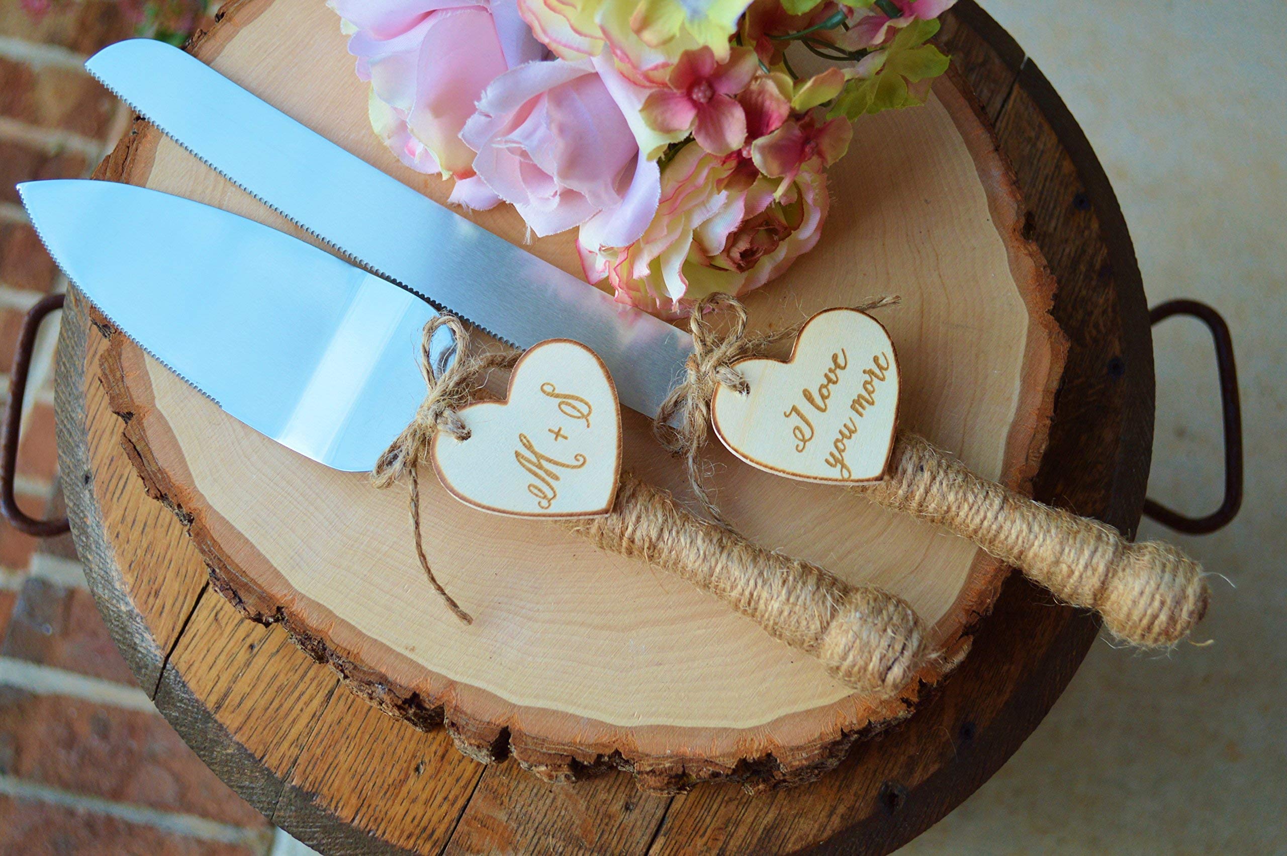 Personalized Cake Knife Set - Custom Engraved Wedding Cake Knife with Rustic Burlap Handle - Perfect for Wedding, Anniversary & Special Occasion Cake Cutting Ceremonies