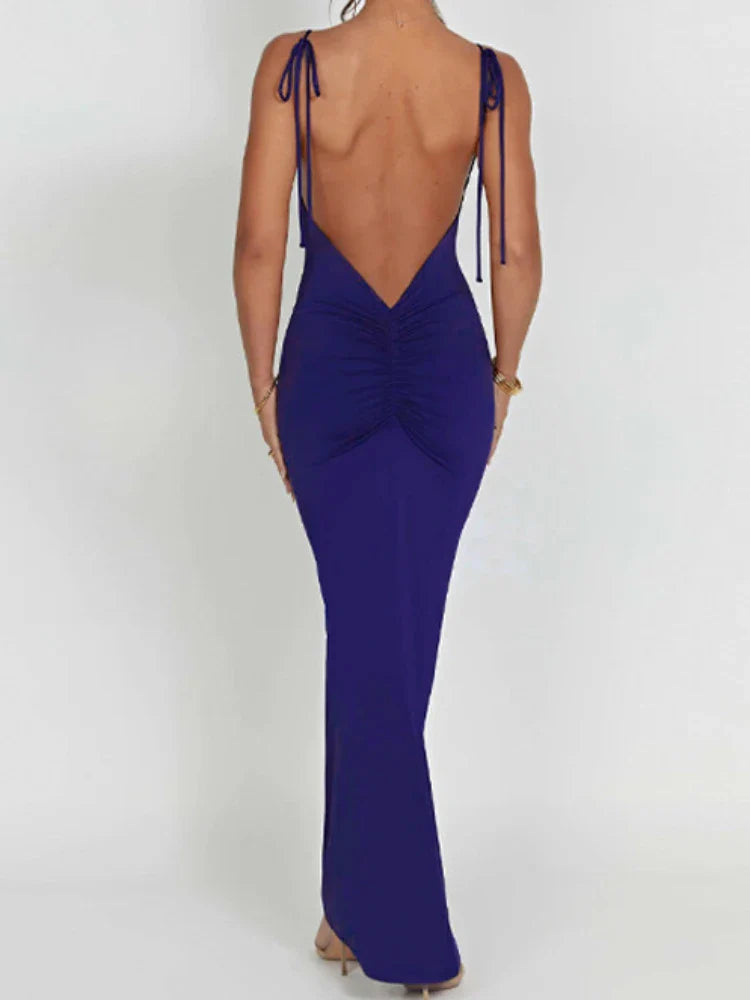 Elegant Deep Open Back Backless Slim Maxi Dress for Women - Spaghetti Strap Sleeveless Bodycon Long Dress - Perfect for Sexy Club Parties, Evening Events & Date Nights - Vestidos de Mujer