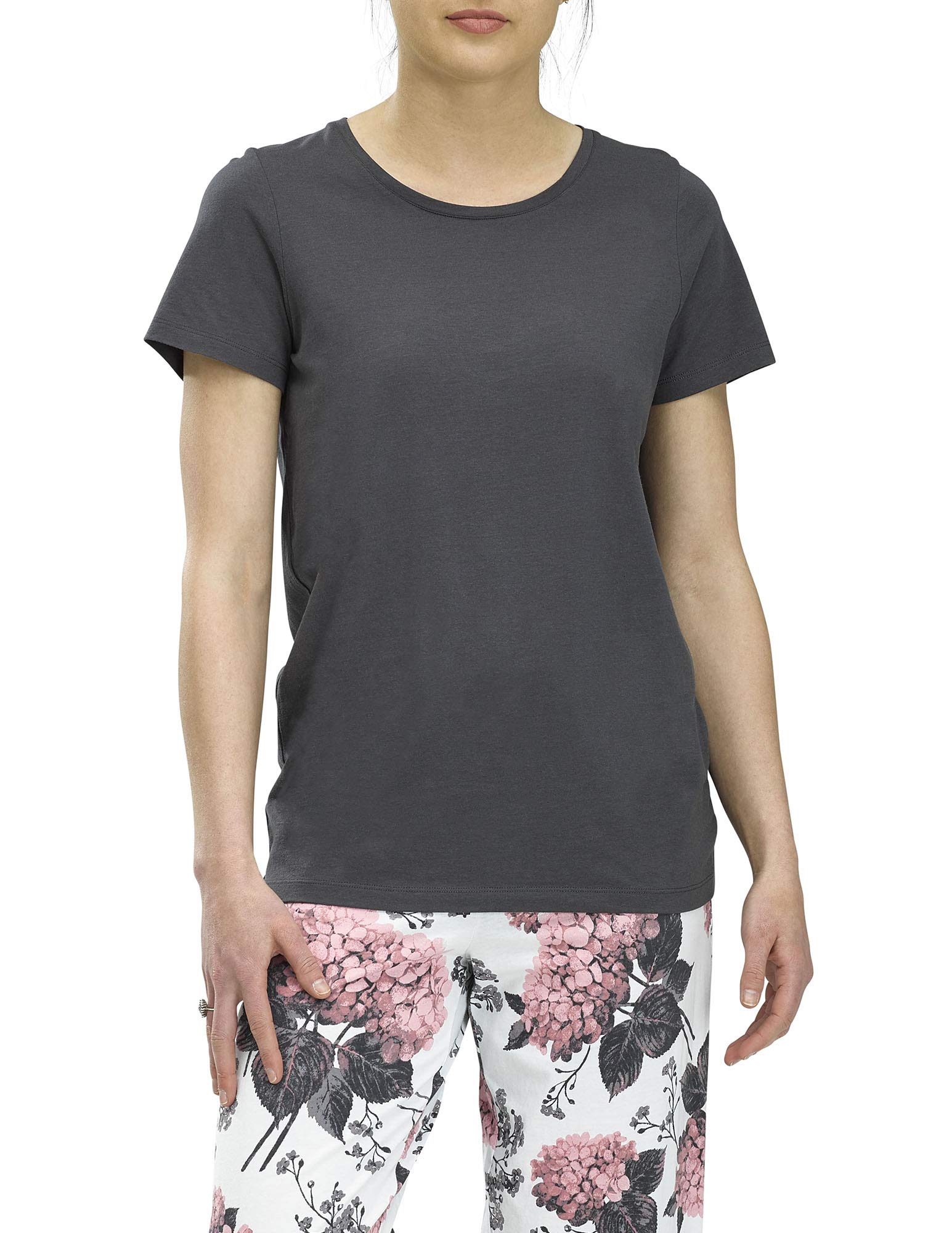 HUE Women's Short Sleeve Scoop Neck Sleep Tee - Soft Cotton Sleepwear for Women, Comfortable Nightshirt & Loungewear - Perfect for Sleeping, Relaxing at Home, and Travel
