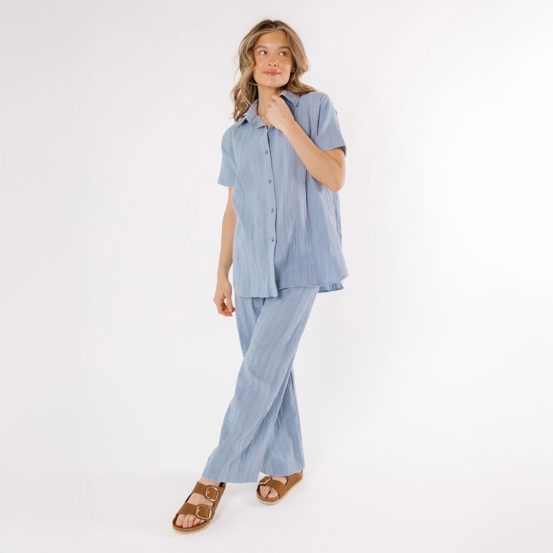 Stylish Dusk Blue Cabana Shirt for Men - Breathable Summer Beachwear & Tropical Vacation Shirt - Perfect for Pool Parties, Beach Outings, and Casual Wear