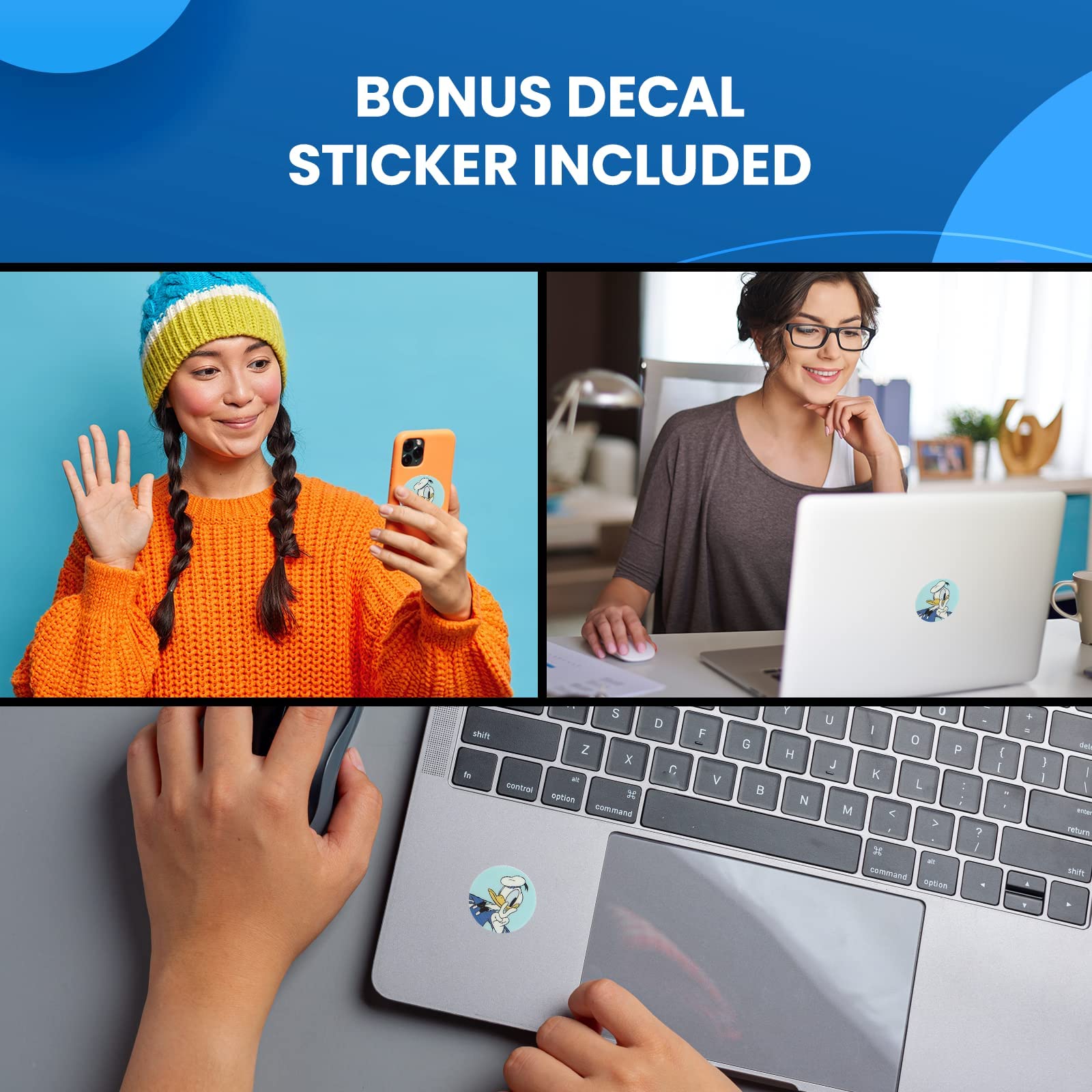 Disney Mickey Mouse & Friends Phone Stand with Bonus Decal Sticker - Universal Desk Phone Holder for iPhone, Android & More - Perfect for Home, Office & Travel (Donald Duck Design)