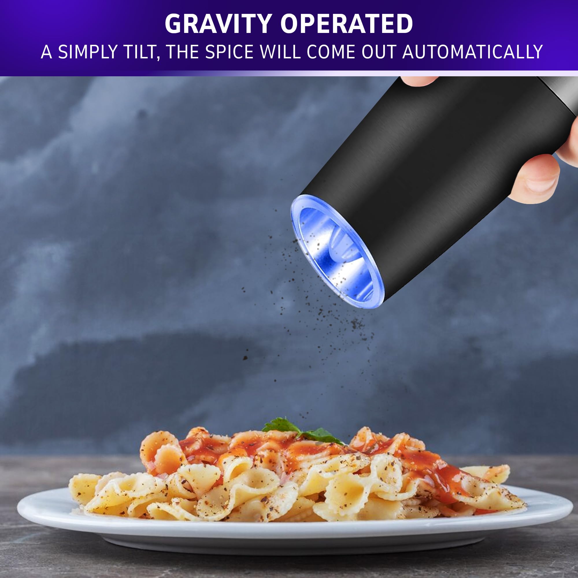 2Pcs Electric Salt and Pepper Grinder Set - Automatic Gravity Operated Spice Mill with Adjustable Coarseness - Perfect for Kitchen, Dining Table, Camping & Gifting