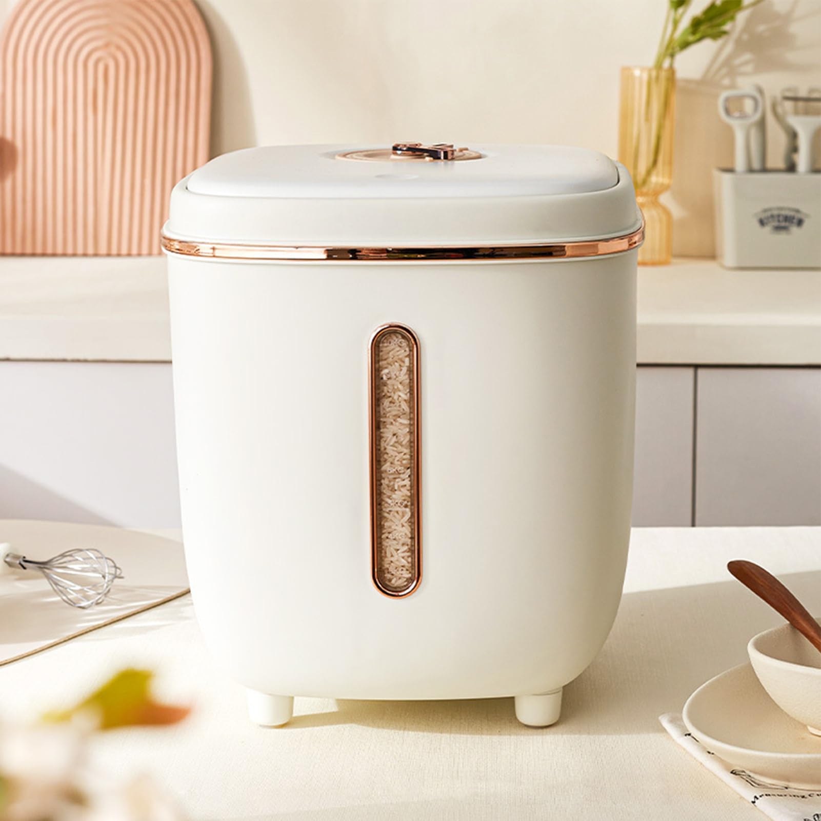 Premium Airtight Rice Storage Container with Lid - 5L Large Sealed Food Bin for Rice, Flour, Grains & Dry Goods - Ideal for Kitchen Pantry Organization & Bulk Food Storage (White)