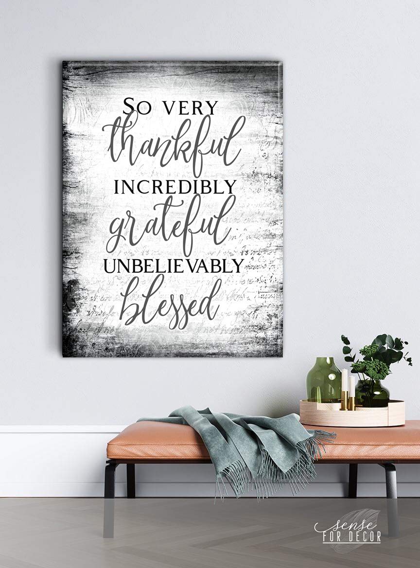 Christian Wall Art - Blessed Sign with Inspirational Quotes | Religious & Rustic Home Decor for Farmhouse | Thankful Wall Decor (30x40, So Very Thankful V13 Grey) - Perfect for Living Room, Bedroom & Church Decorations