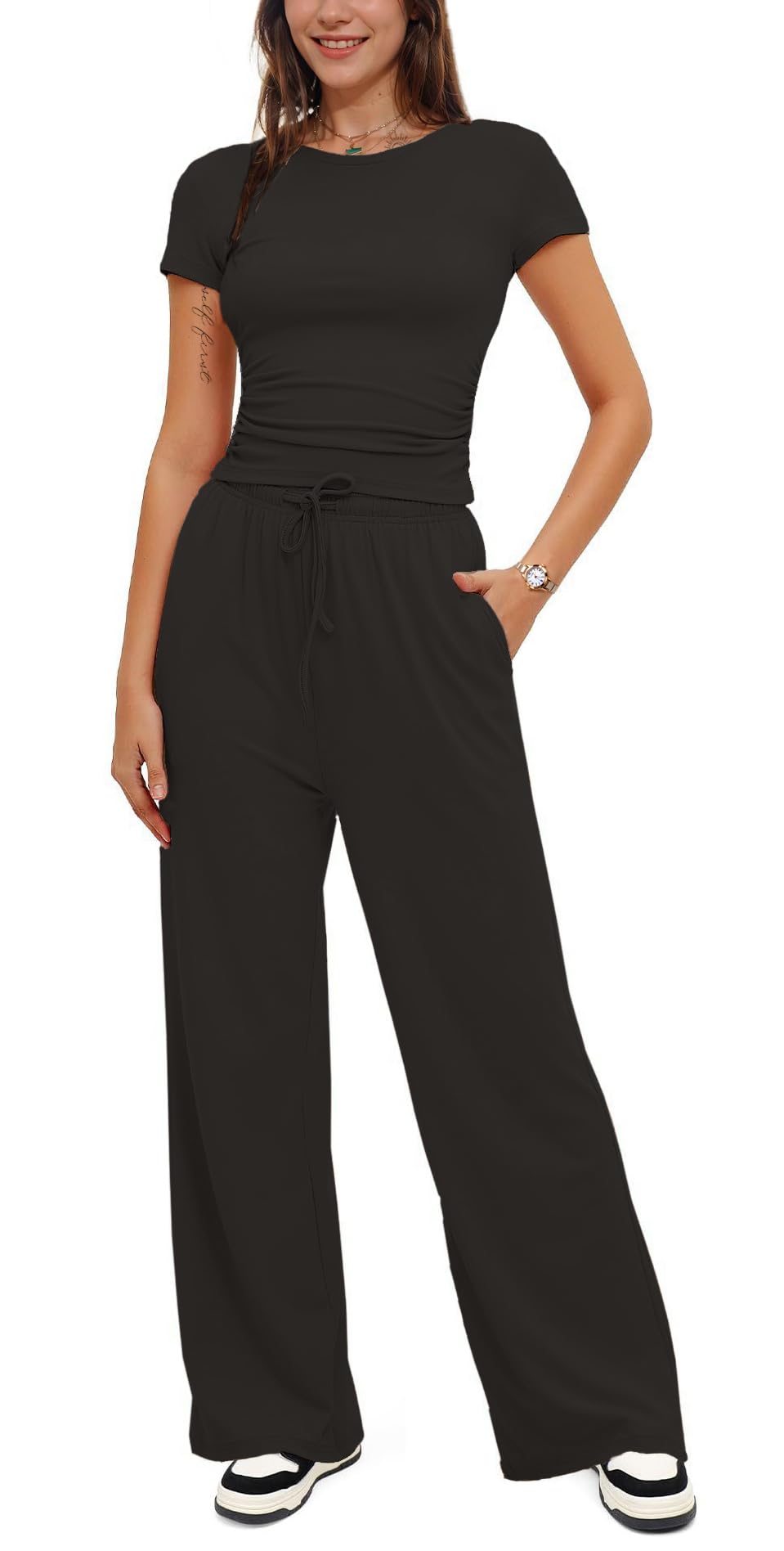 LICOBOD Women's 2-Piece Lounge Set - Comfy Vacation Travel Biker Outfit with Shorts, Casual Workout Tracksuit for Streetwear | Perfect for Yoga, Gym, Travel & Relaxing at Home