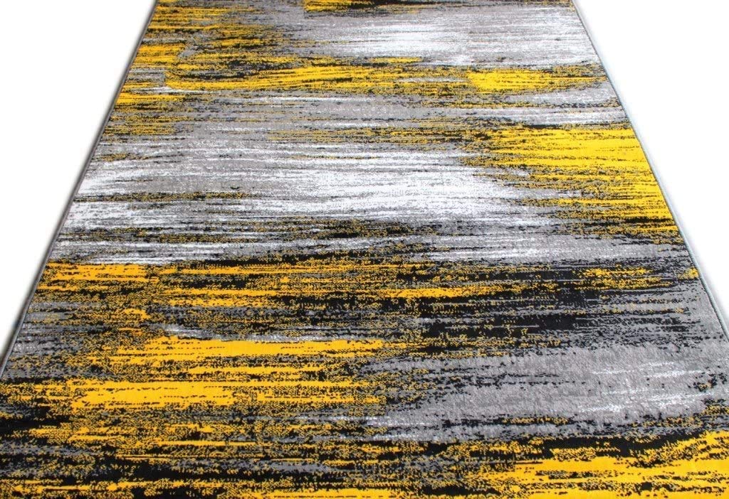Champion Modern Abstract Brush Soft Plush Area Rug - 5x7 Feet, Yellow Grey Black - Perfect for Living Room, Bedroom & Office Decor