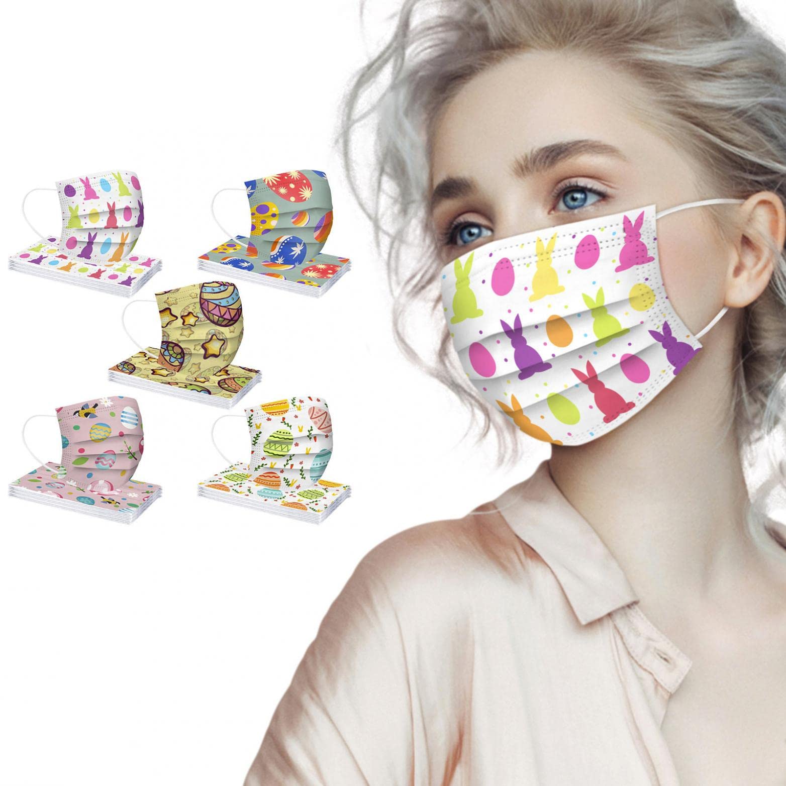 50 Pack Disposable Face Masks for Adults - Cute Colorful Printed 3-Ply with Nose Wire | Breathable & Comfortable Design | Perfect for Daily Use, Travel, Work & School Protection