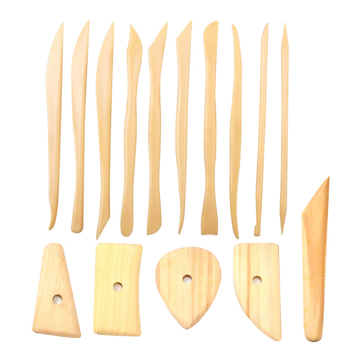 15-Piece Wooden Clay Modeling Tool Set with Potter's Rib - Professional Pottery & Ceramic Sculpting Kit for Carving, Shaping & Detailing - Perfect for Artists, Hobbyists & Classroom Use