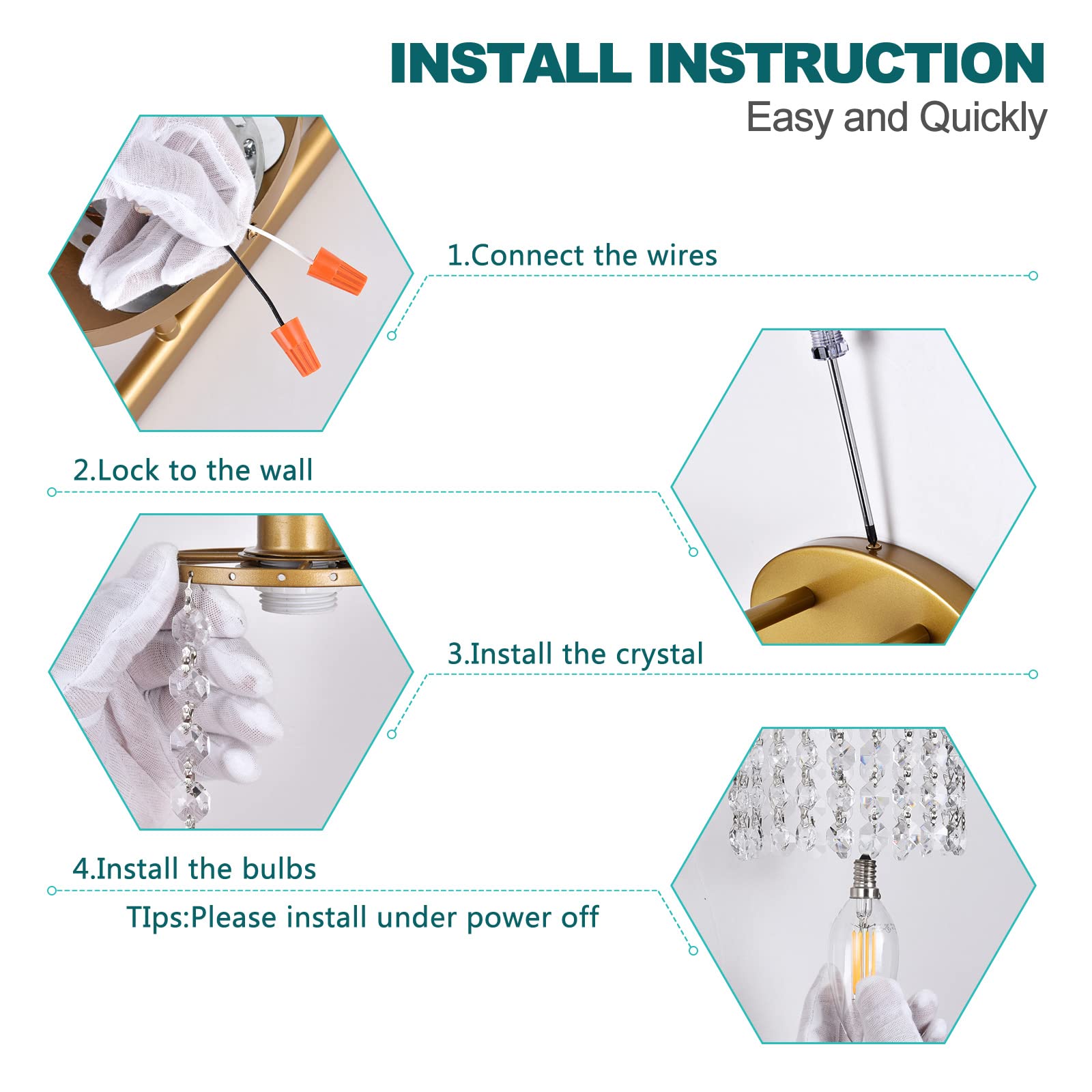 Crystal Gold Bathroom Vanity Lights - 2-Light Wall Sconce Fixtures for Bathroom & Bedroom | Elegant Wall Lighting for Modern Home Decor