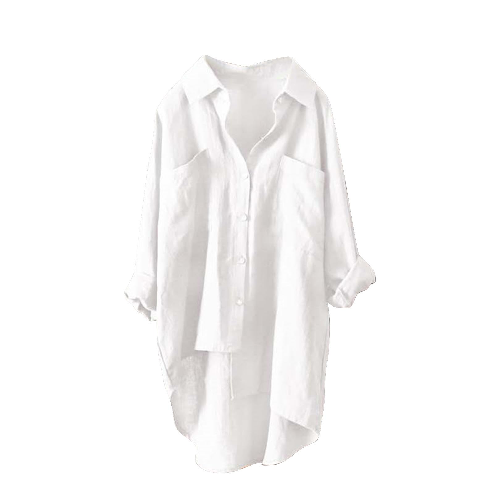 Women's Plus Size Long Sleeve Linen Shirts with Pockets - Casual Loose Fit Cotton Tunic Tops & Blouses for Everyday Wear, Work & Layering