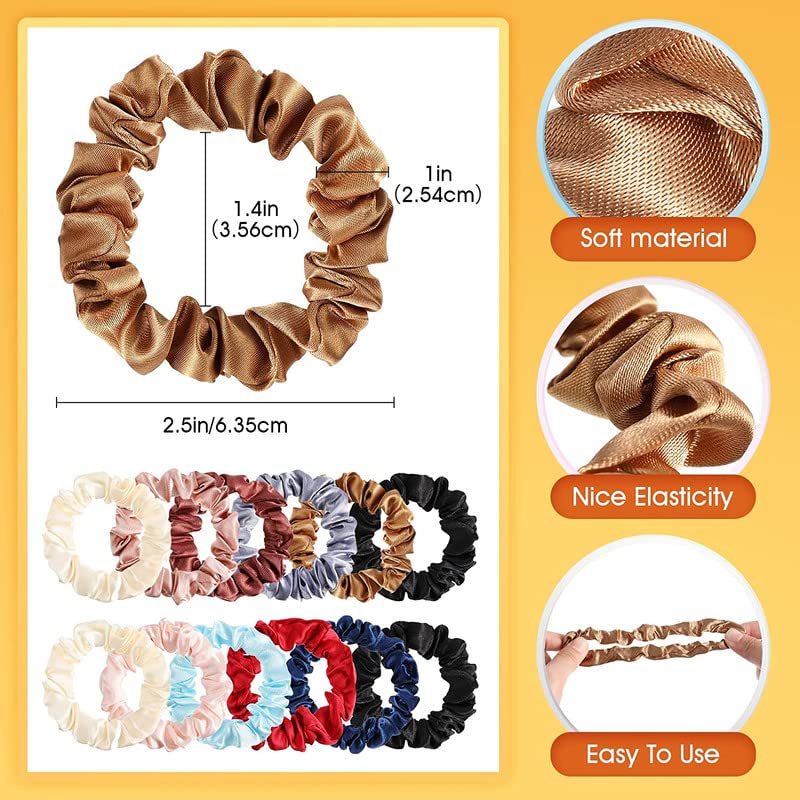 Belicia 12-Piece Mini Satin Hair Scrunchies - Soft Silk Elastic Ponytail Holders for Women & Girls (Multicolor) | Perfect for Thin, Thick & Curly Hair - Gym, Office & Everyday Use