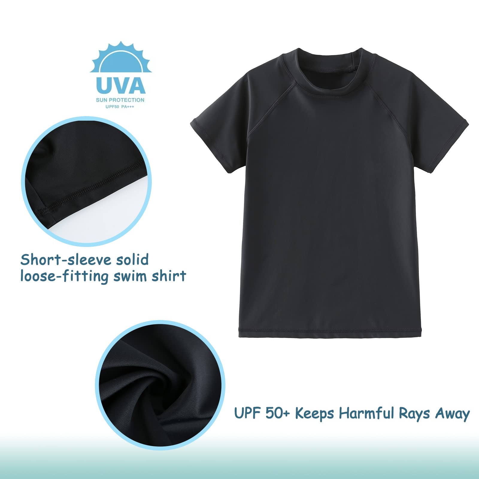 Boys UPF 50+ Swim Shirt - Short Sleeve Rash Guard with Sun Protection - Perfect for Beach, Pool & Water Sports