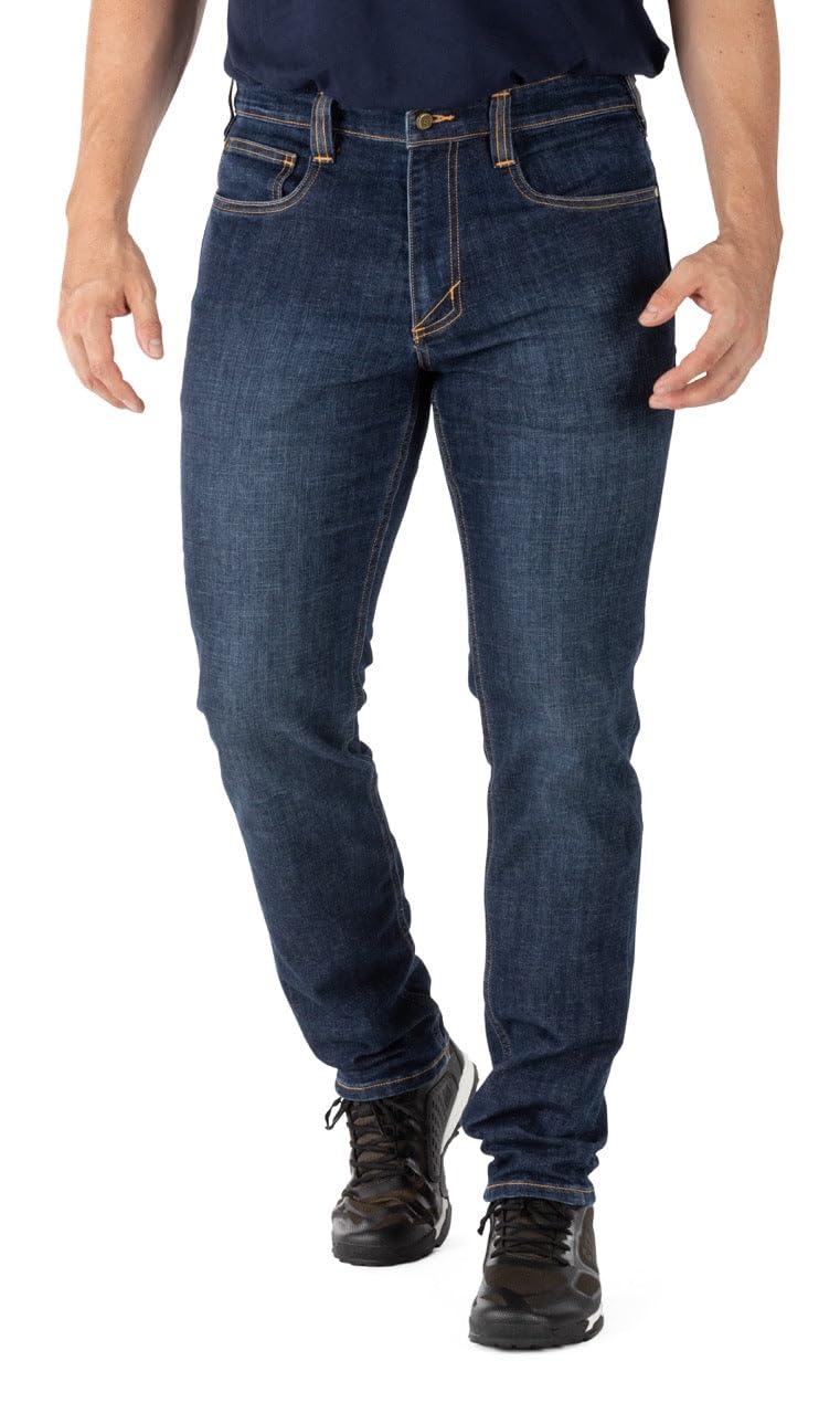 5.11 Tactical Men's Defender-Flex Slim Jeans - Stretch Comfort, Fitted Waistband & 7 Utility Pockets (Style 74465) - Perfect for Outdoor Work, Hiking & Tactical Use