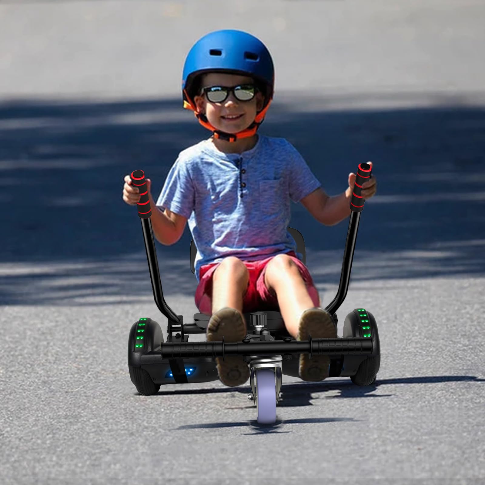 Kids & Adults Scooter Seat Attachment with Go Kart - Adjustable Height, Colorful LED Lights & Bluetooth Speaker for Outdoor Fun, Commuting & Family Rides