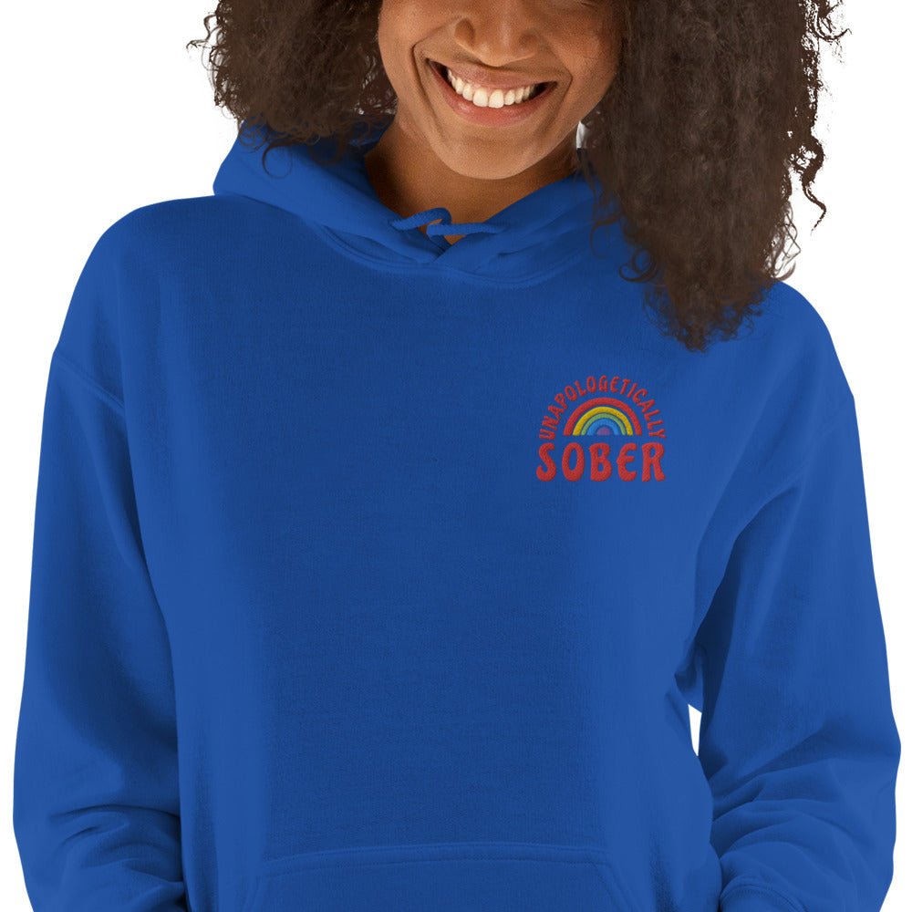 Unapologetically Sober Embroidered Unisex Hoodie - Trendy Streetwear for Sober Living & Recovery Support - Perfect for AA Meetings, Sober Events and Everyday Wear